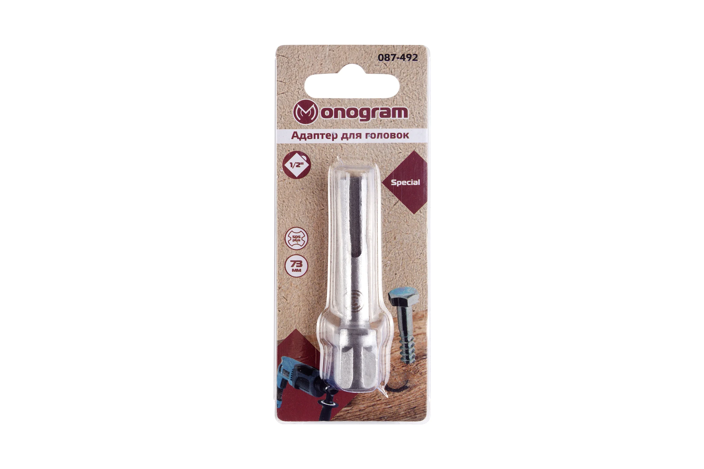 Адаптер для головок Special SDS-plus - SQ 1/2" - 73 мм Monogram 087-492