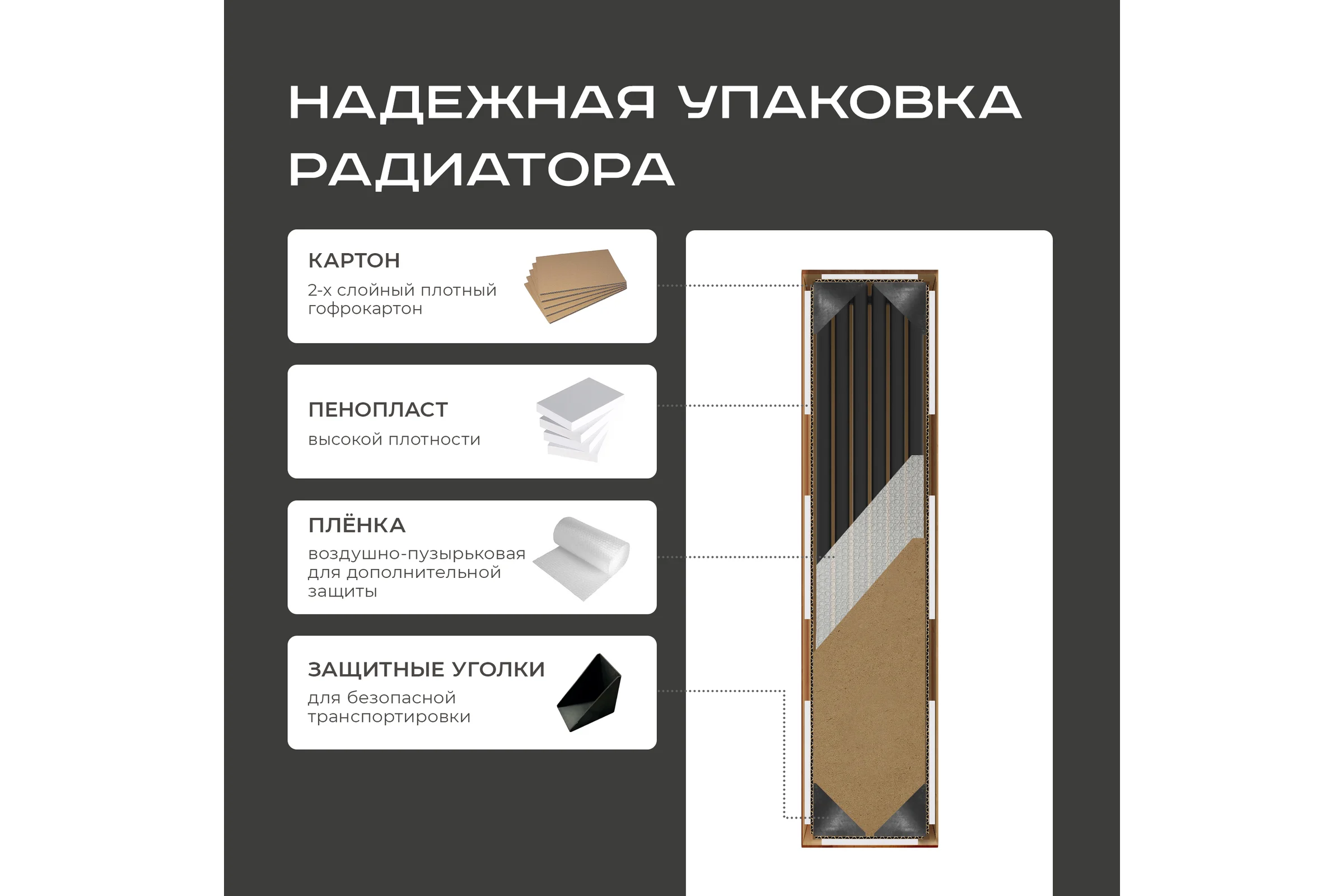 Радиатор Faberg Steelion 1 трубный, 50 мм диаметр, подключение - нижнее-правое, секций - 6, высота - 1800, цвет - RAL9016 FB.702.1.1800.6.9016