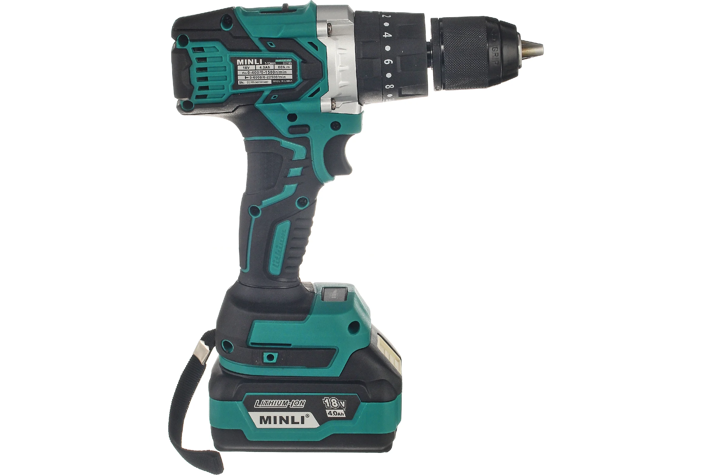Аккумуляторная бесщеточная ударная дрель-шуруповерт MINLI 13 mm 80N.m Li-ion 18Vx2 DC105-4.0A