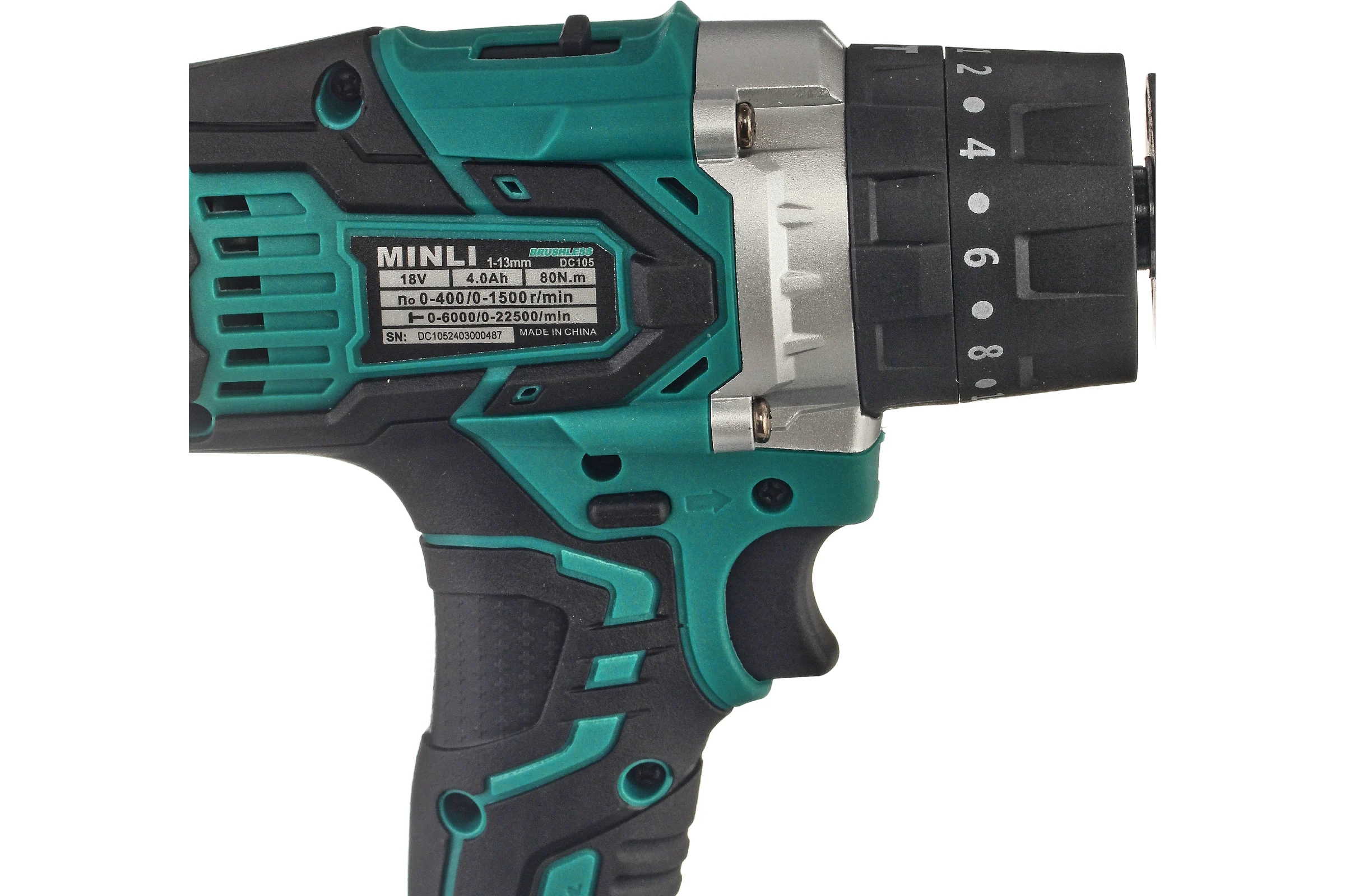 Аккумуляторная бесщеточная ударная дрель-шуруповерт MINLI 13 mm 80N.m Li-ion 18Vx2 DC105-4.0A