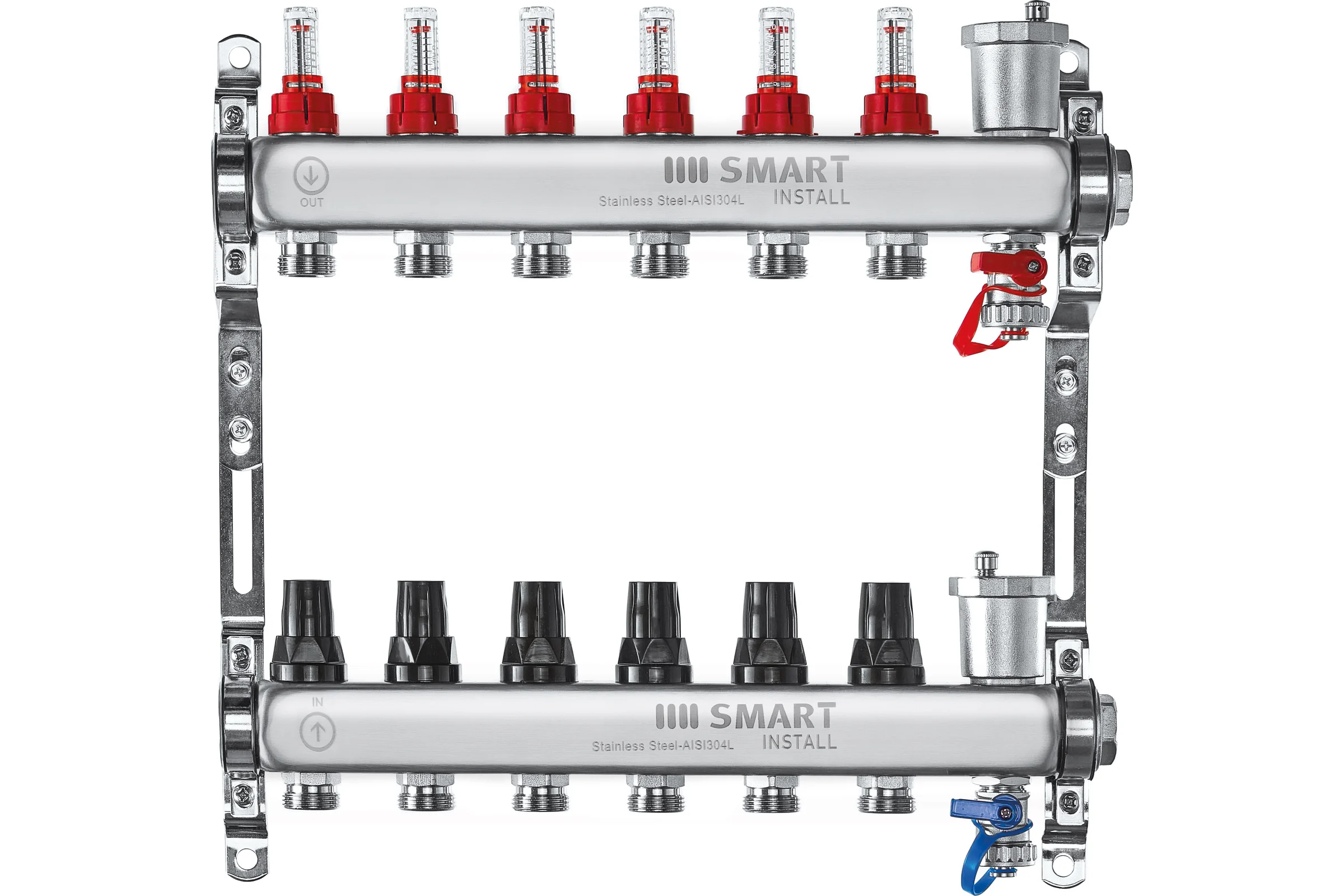 Комплект коллекторов Smart Install нерж. ст., с расходомерами 1x3/4-6 вых., 53106S