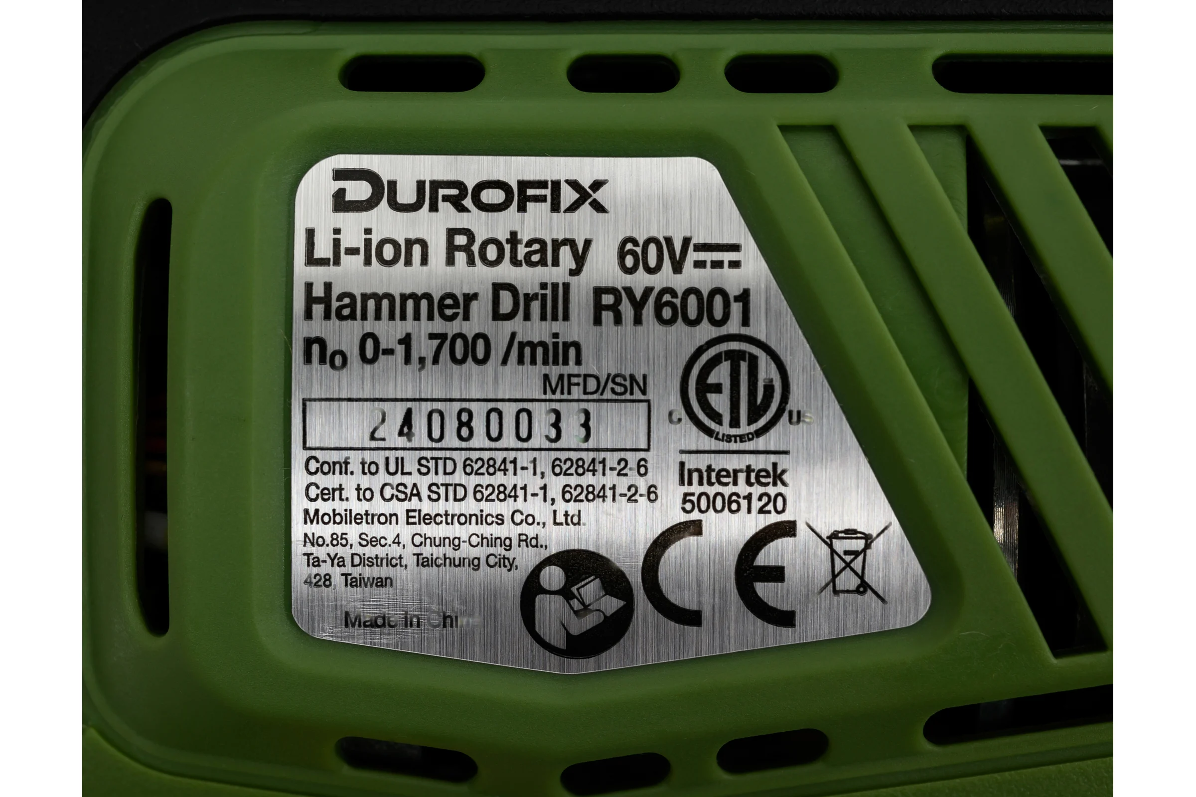Аккумуляторная перфораторная дрель Durofix SDS-Plus 60В 1 АКБ 2,0Ач+ЗУ RY6001-PM