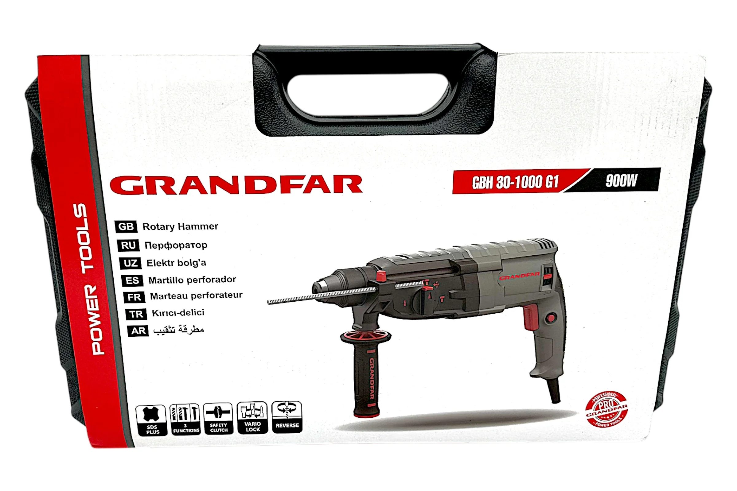 Перфоратор GRANDFAR (щетки 1 пара, зубило плоское 1 шт, пика 1 шт, бур 6/100,8/100,10/100 по 1 шт ) GBH30-1000G1