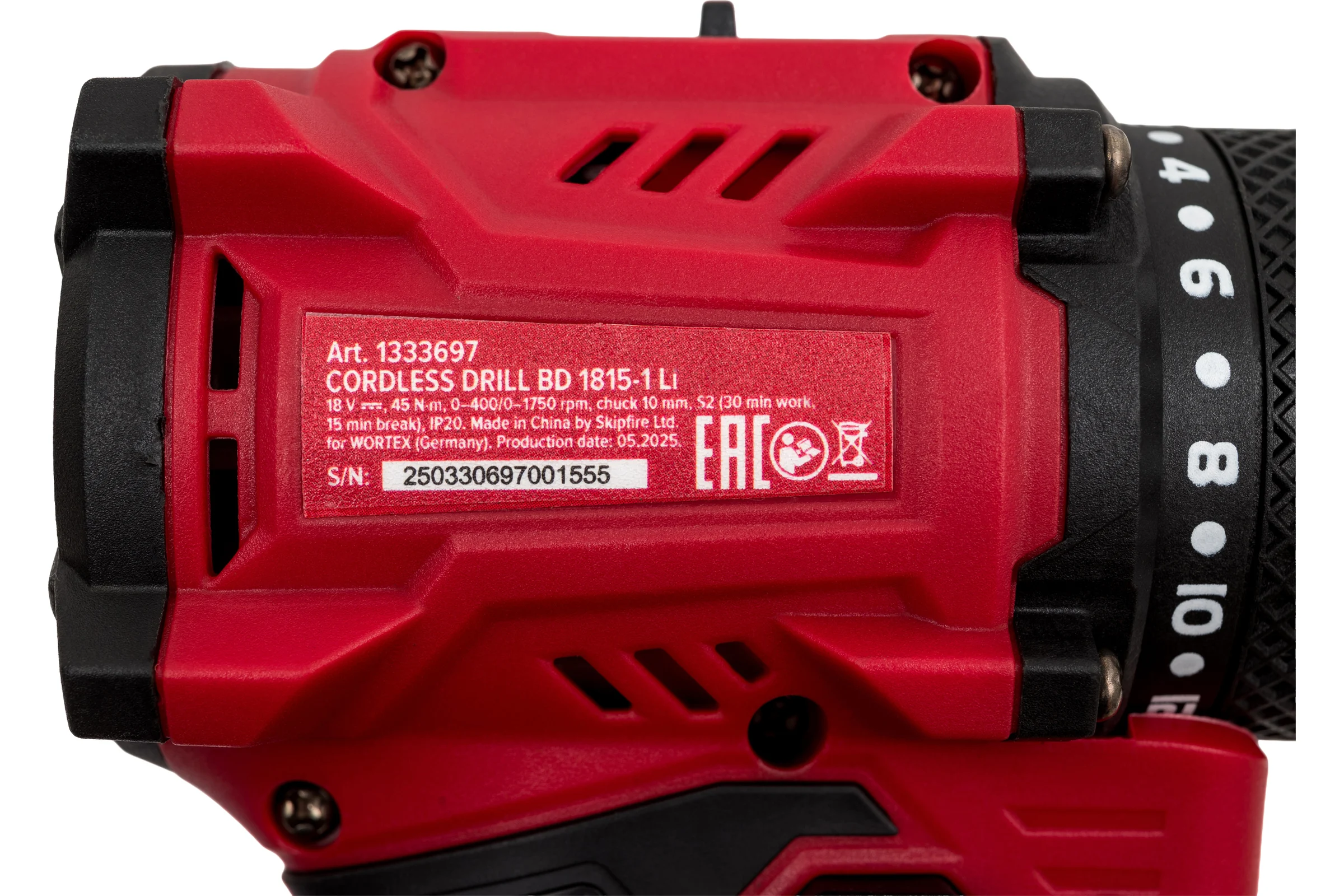 Аккумуляторная бесщеточная дрель-шуруповерт WORTEX LX BD 1815-1 Li 18В, 45 Нм, 2*1.5 Ач, патрон 10 мм, 1333697