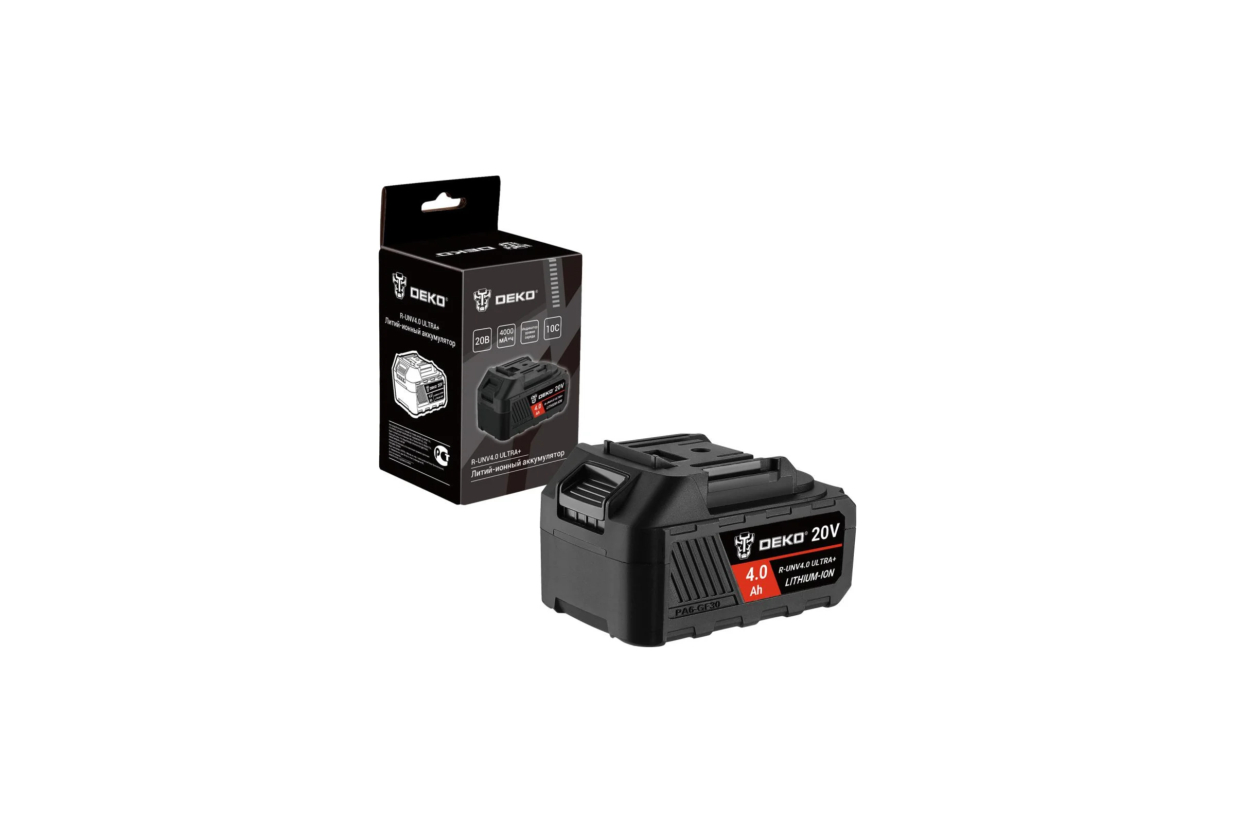 Аккумулятор DEKO R-UNV4.0 ULTRA+, Li-ion, 20В, 4.0А_ч, с повышенной токоотдачей 083-1017