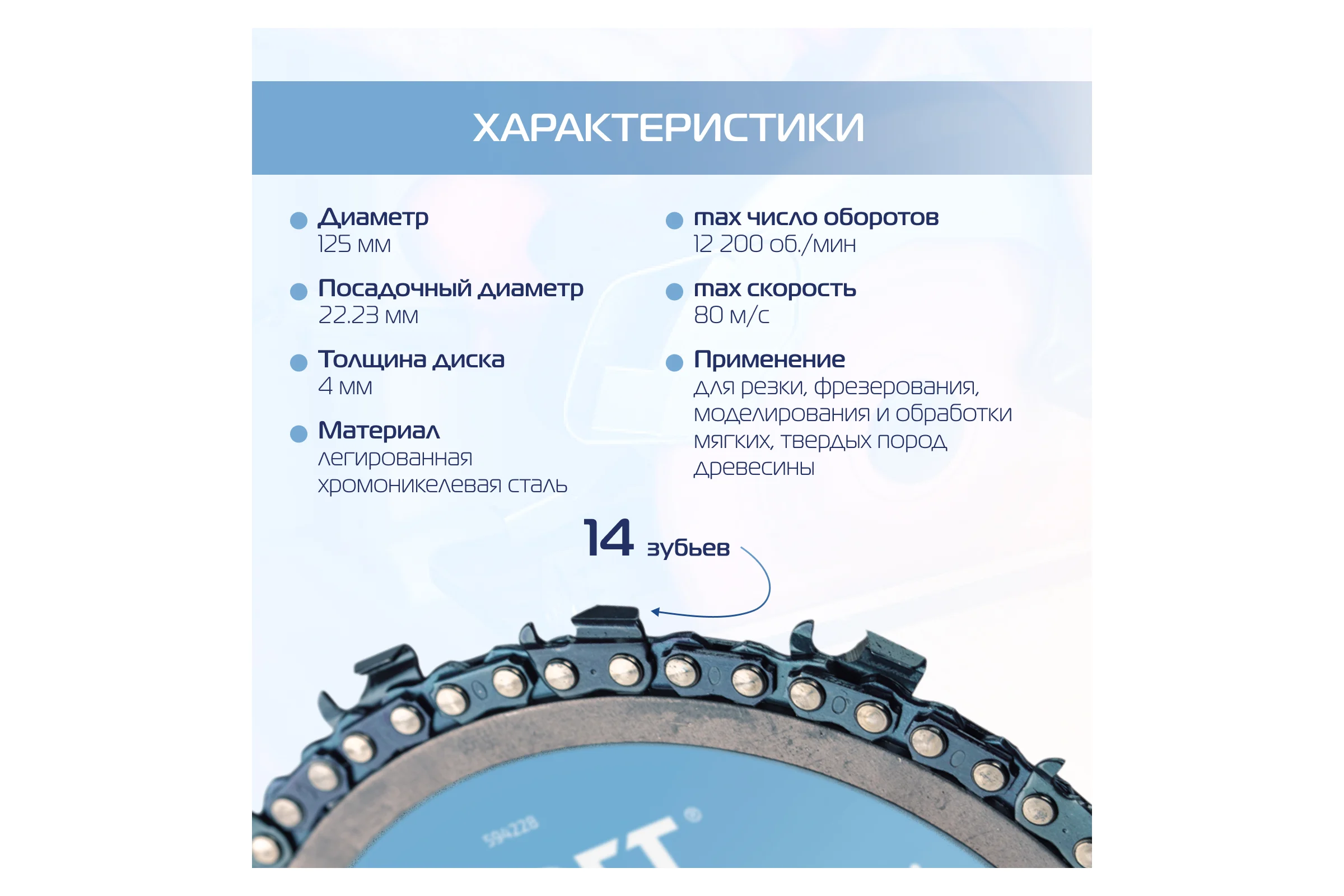 Диск пильный цепной для УШМ KROFT 125 мм 594228