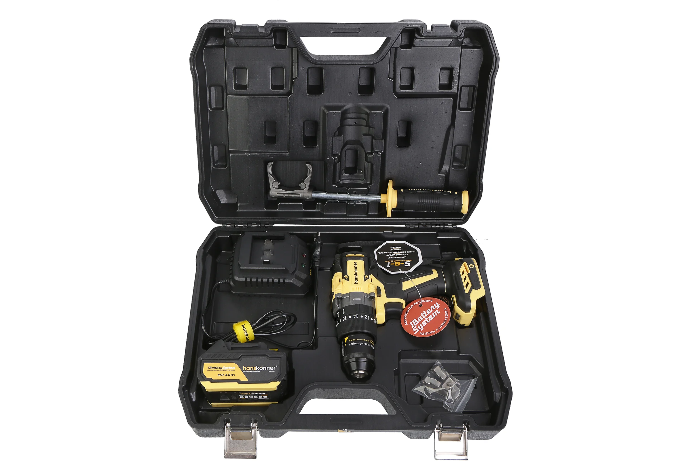 Аккумуляторная дрель Hanskonner  б/щ удар,18В,1BatterySystem,150Нм,1х4Ач, ЗУ, кейс HCD2030