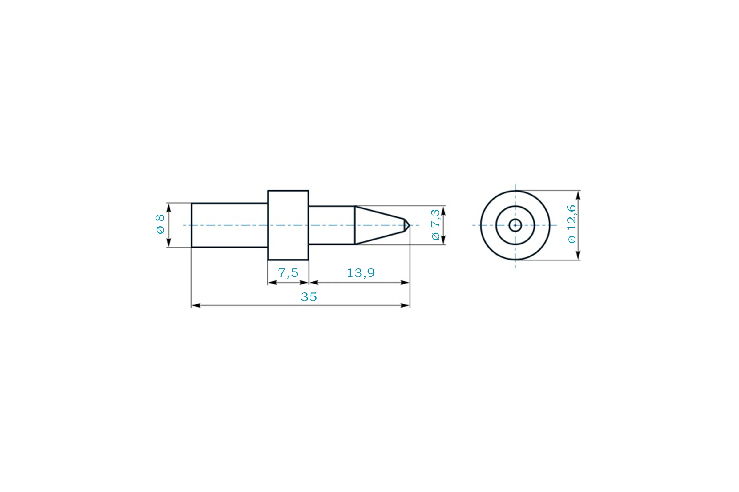 Термосверло H-Tools М8 шаг 1.25мм 7.3x13.9/35мм S=8мм 3650730