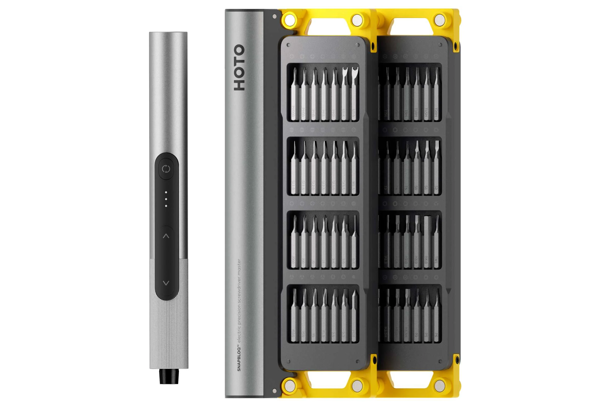 Аккумуляторная отвёртка с набором бит HOTO SNAPBLOQ Electric Precision Screwdriver Master Set (56 предметов, серый, жёлтый, S-A01) HFE0025GL