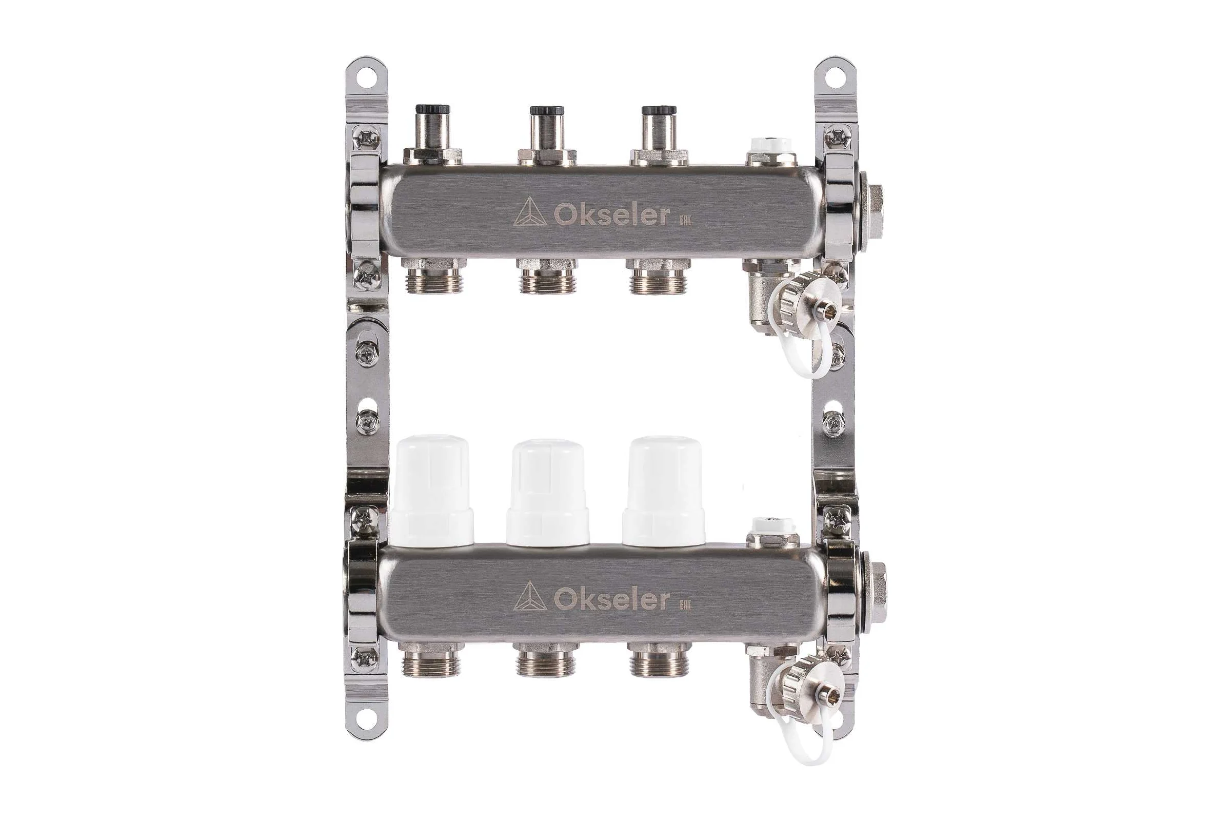 Блок коллекторный OKSELER  с регулировочными клапанами, c дренажным краном и краном Маевского, 3 вых.,1x3/4EK Oks00302