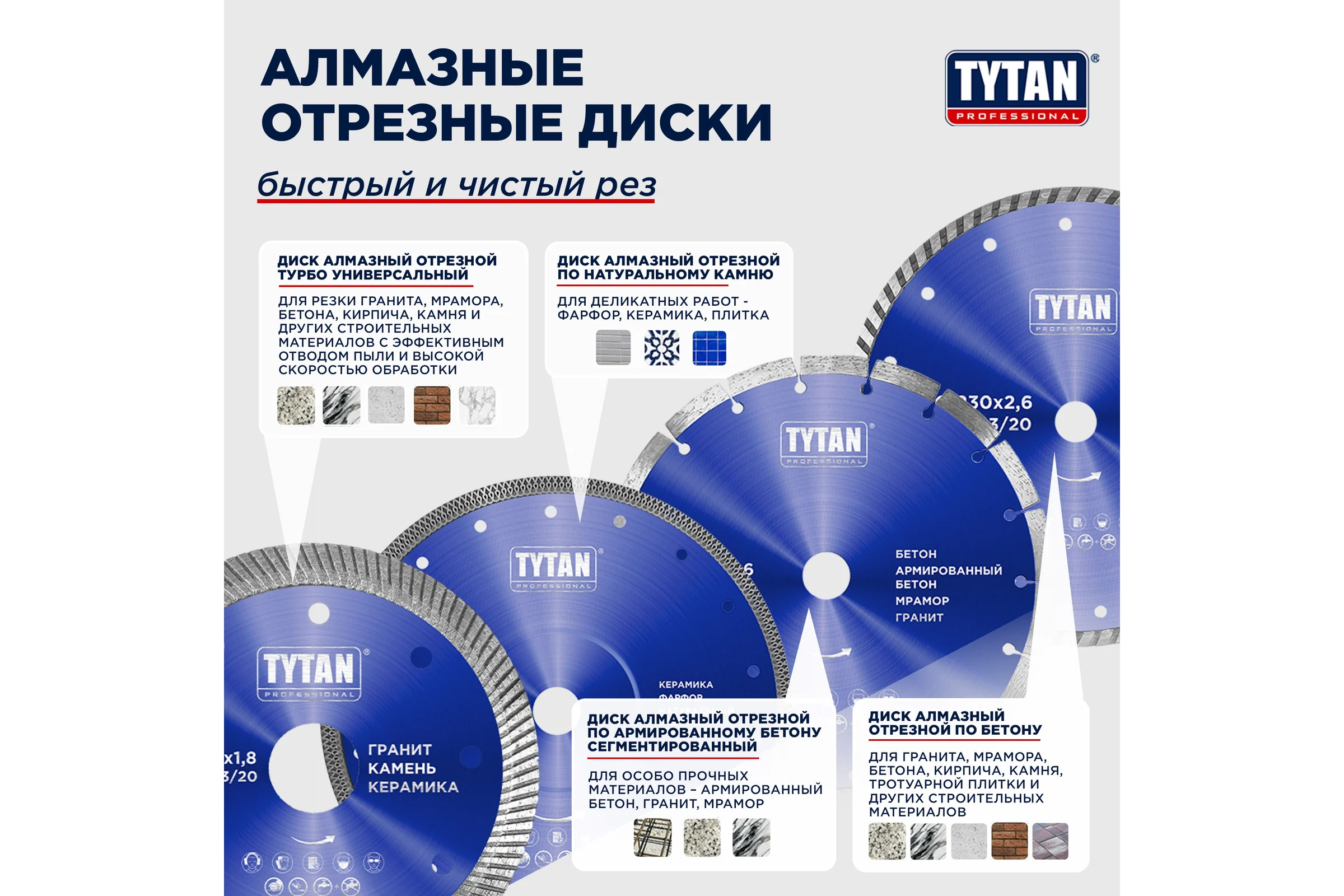 Круг алмазный по бетону для сухой и влажной резки Tytan Professional 230x2.6x22.23 мм 277768