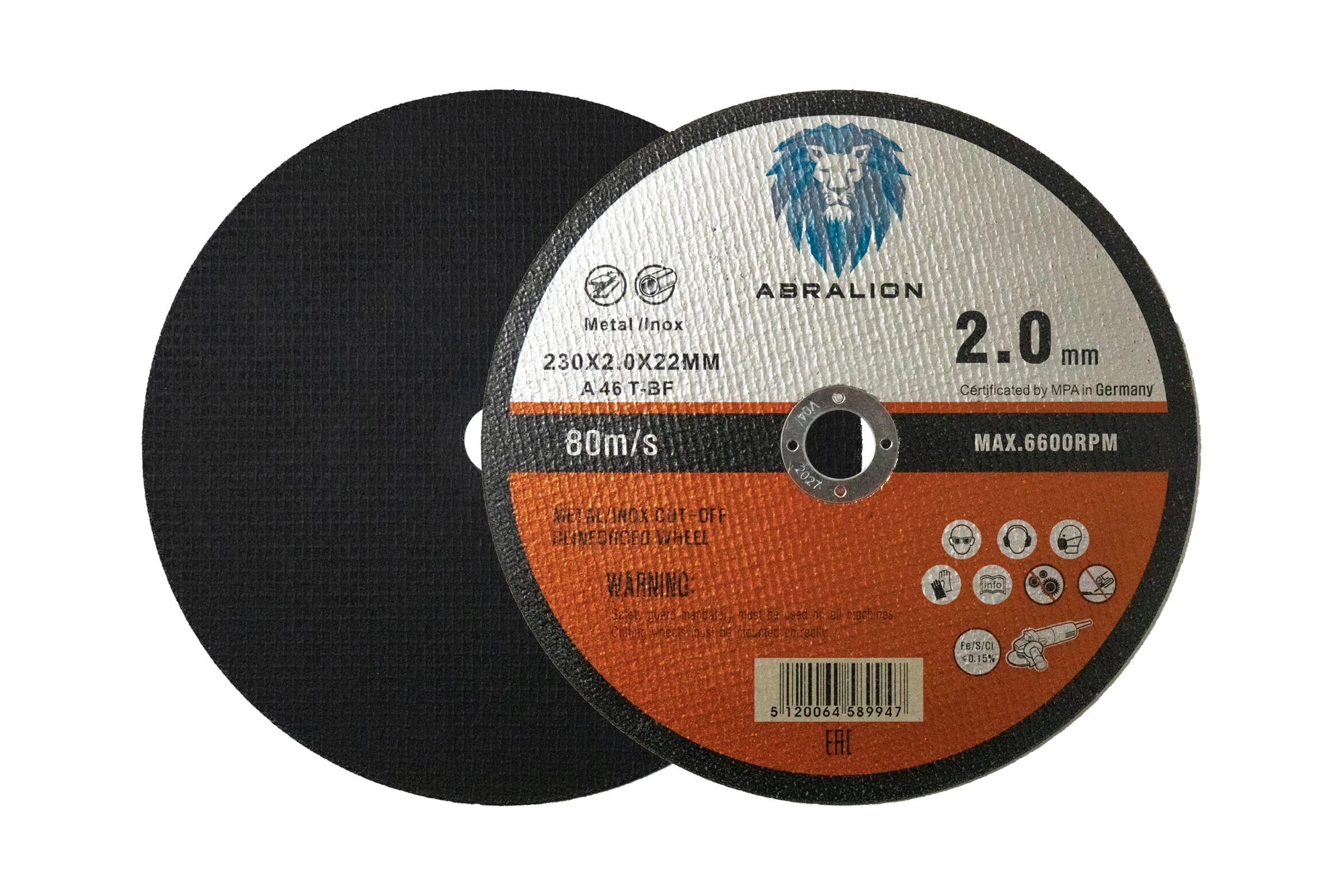 Отрезной круг ABRALION 230x2.0x22мм, А46 T-BF, металл/нерж. (50шт) 9947