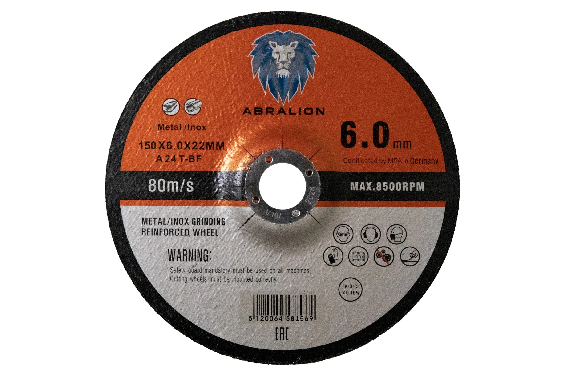 Диск обдирочный ABRALION 150x6.0x22.23 A24 T- BF металл/нерж. (25шт) 1569