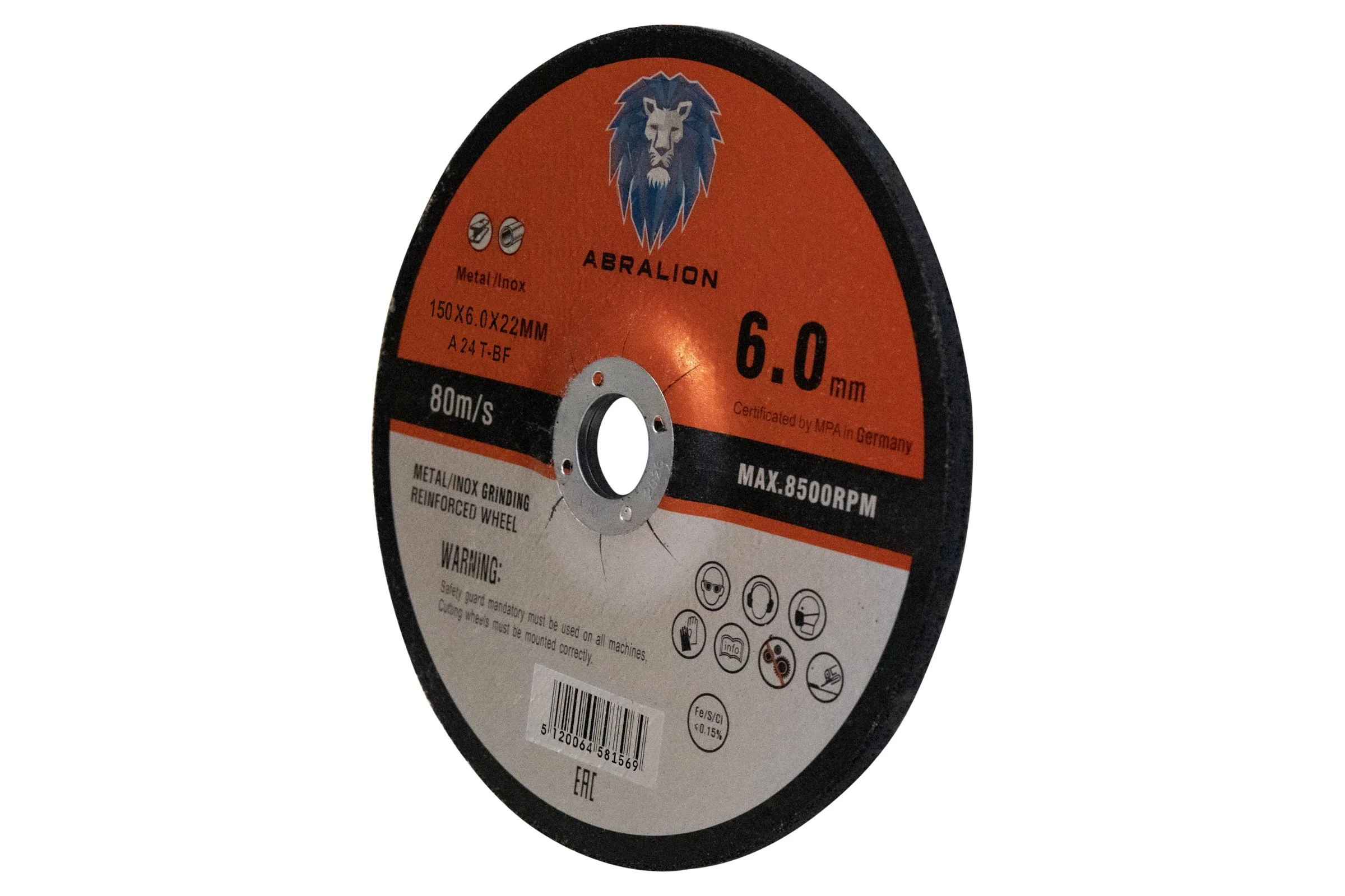 Диск обдирочный ABRALION 150x6.0x22.23 A24 T- BF металл/нерж. (25шт) 1569