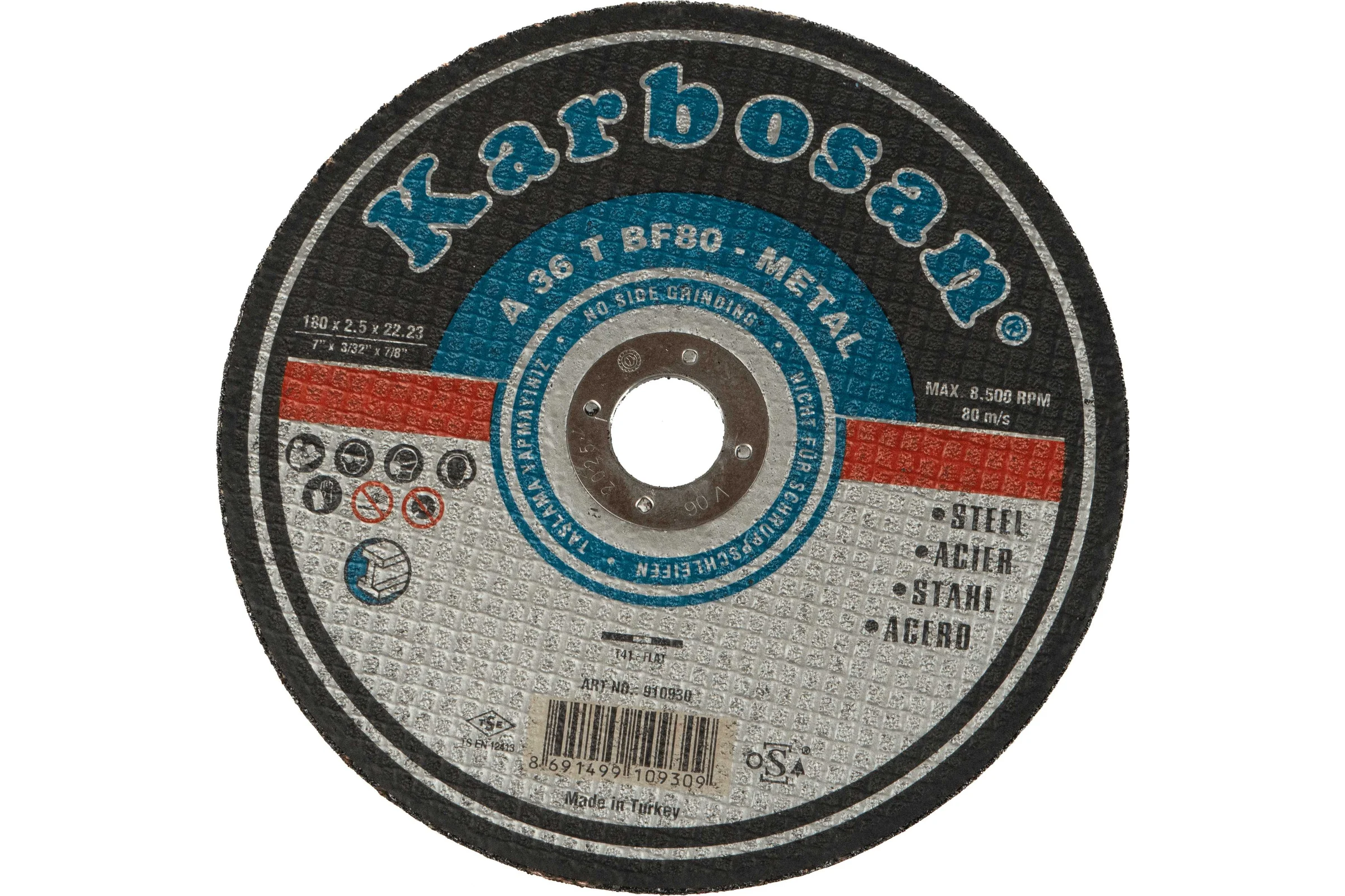 Диск отрезной по металлу 180х2.5х22 мм Karbosan  KAR-910930