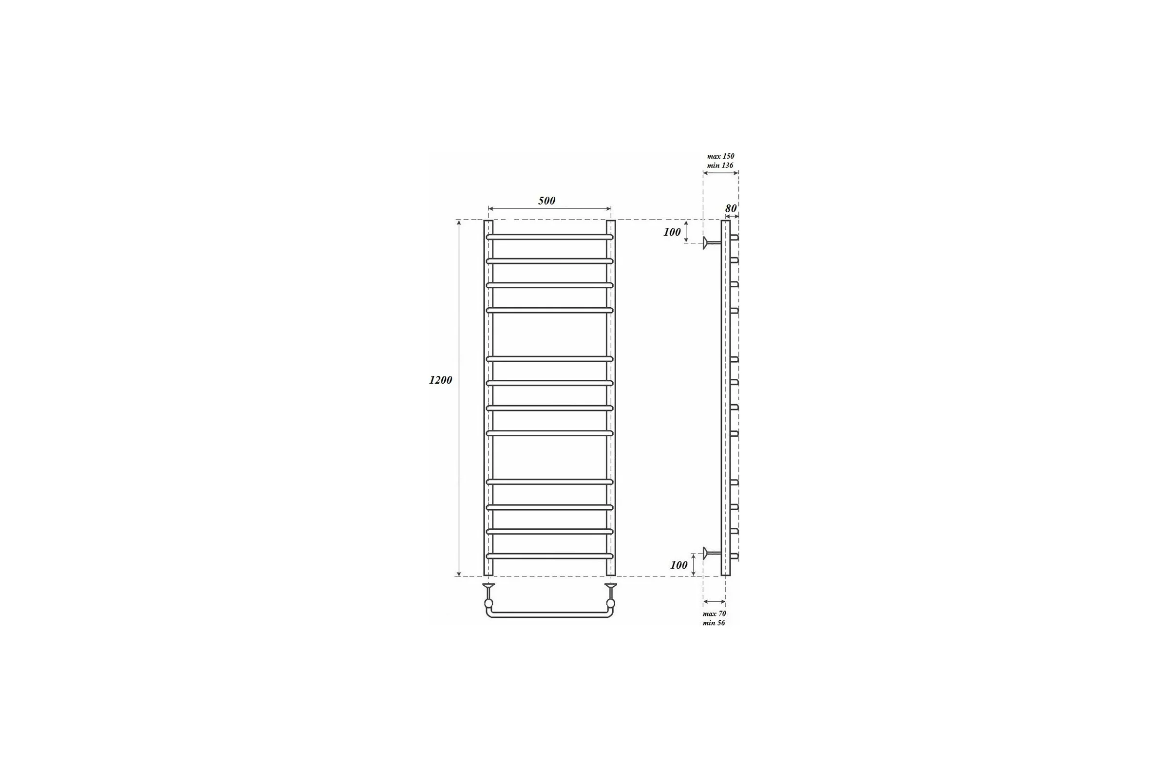 Водяной полотенцесушитель Point Нептун П12 500x1200, хром PN09152