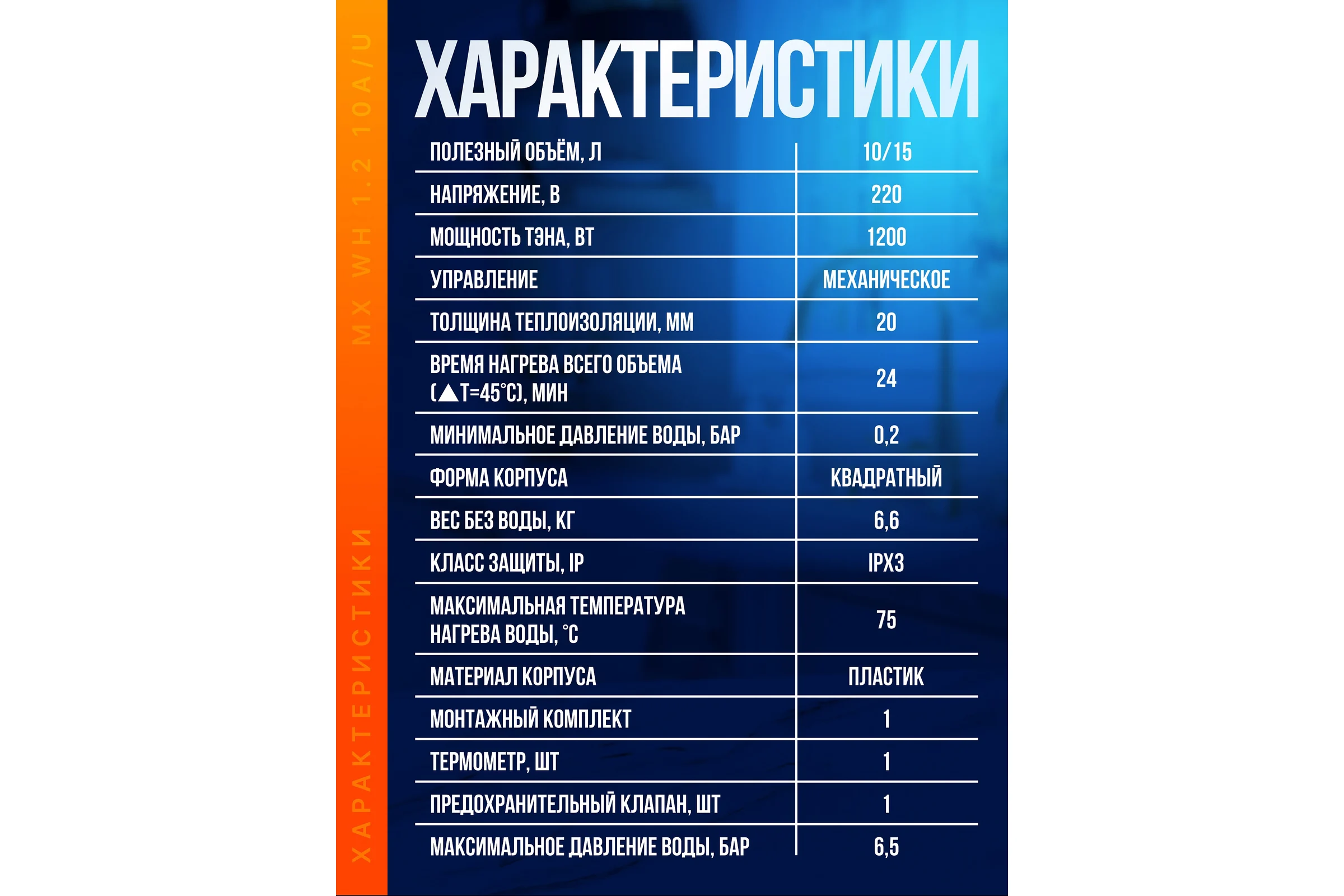 Водонагреватель для кухни Metronex MX WH 1.  2kW 10 л U Размещение под раковиной,  верхнее подключение MX1210U