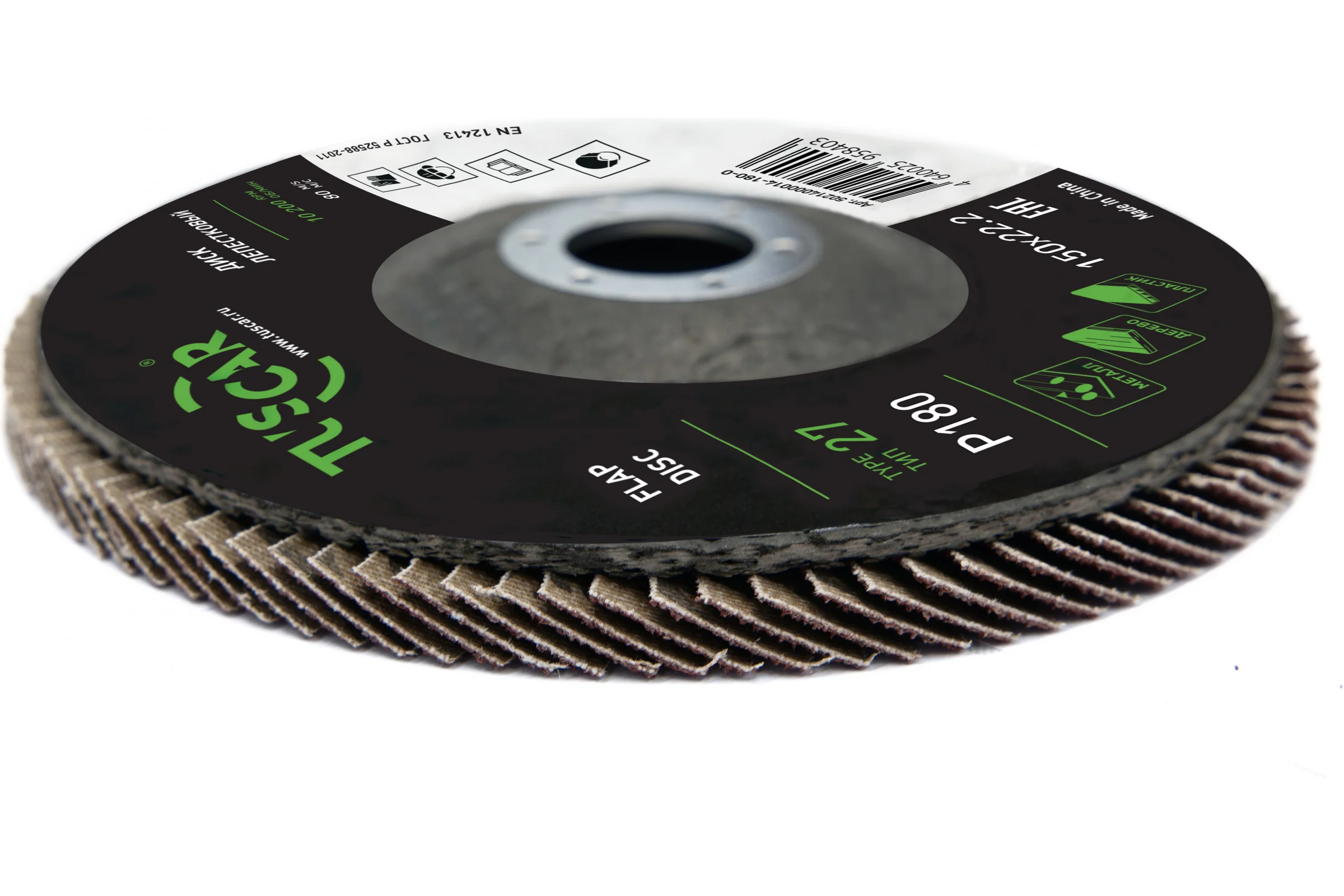 Диск лепестковый торцевой TUSCAR 150х22.2-T27, P180, универсальный (10 штук) 50214000014-180-0