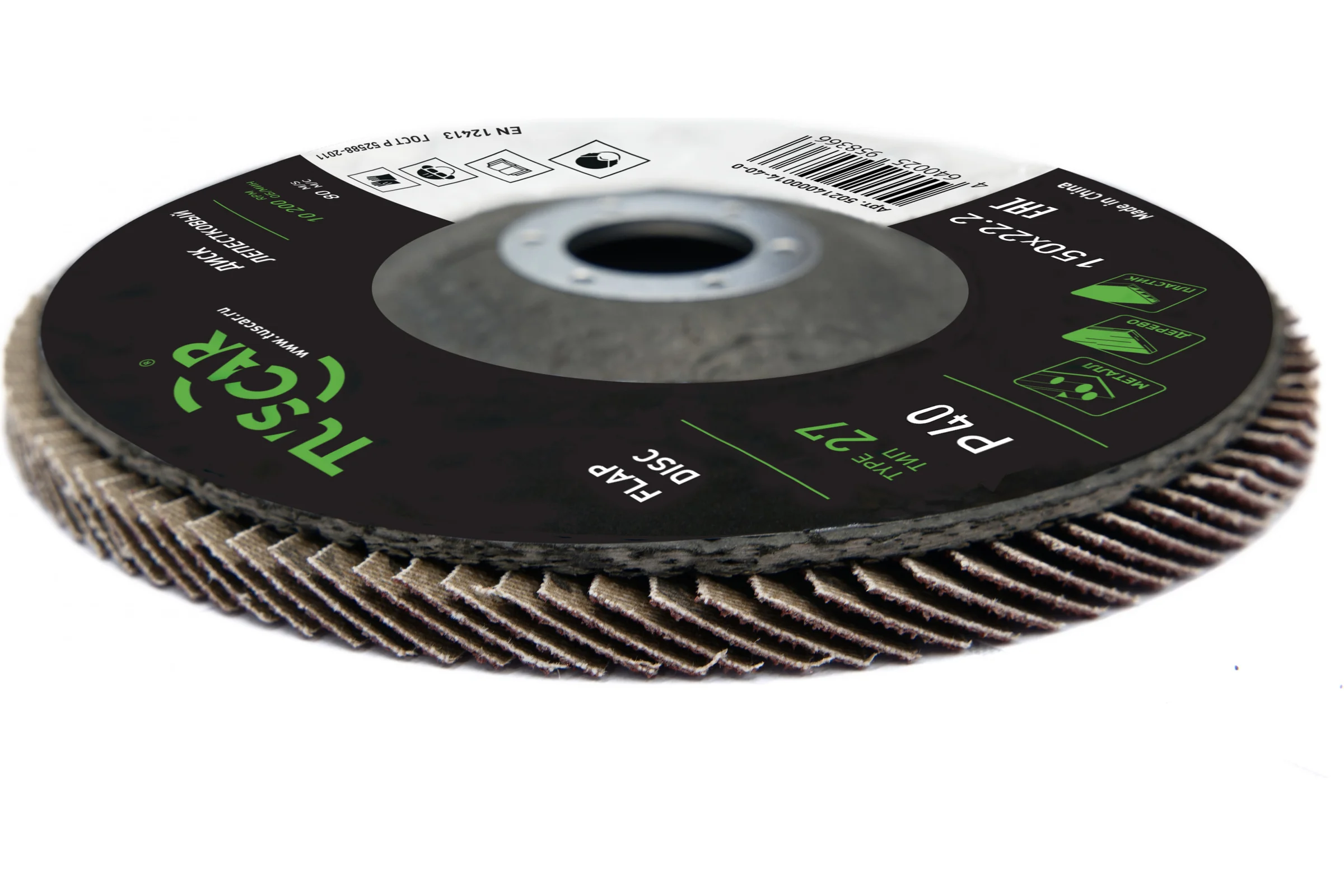 Диск лепестковый торцевой TUSCAR 150х22.2-T27, P 40, универсальный (10 штук) 50214000014-40-0