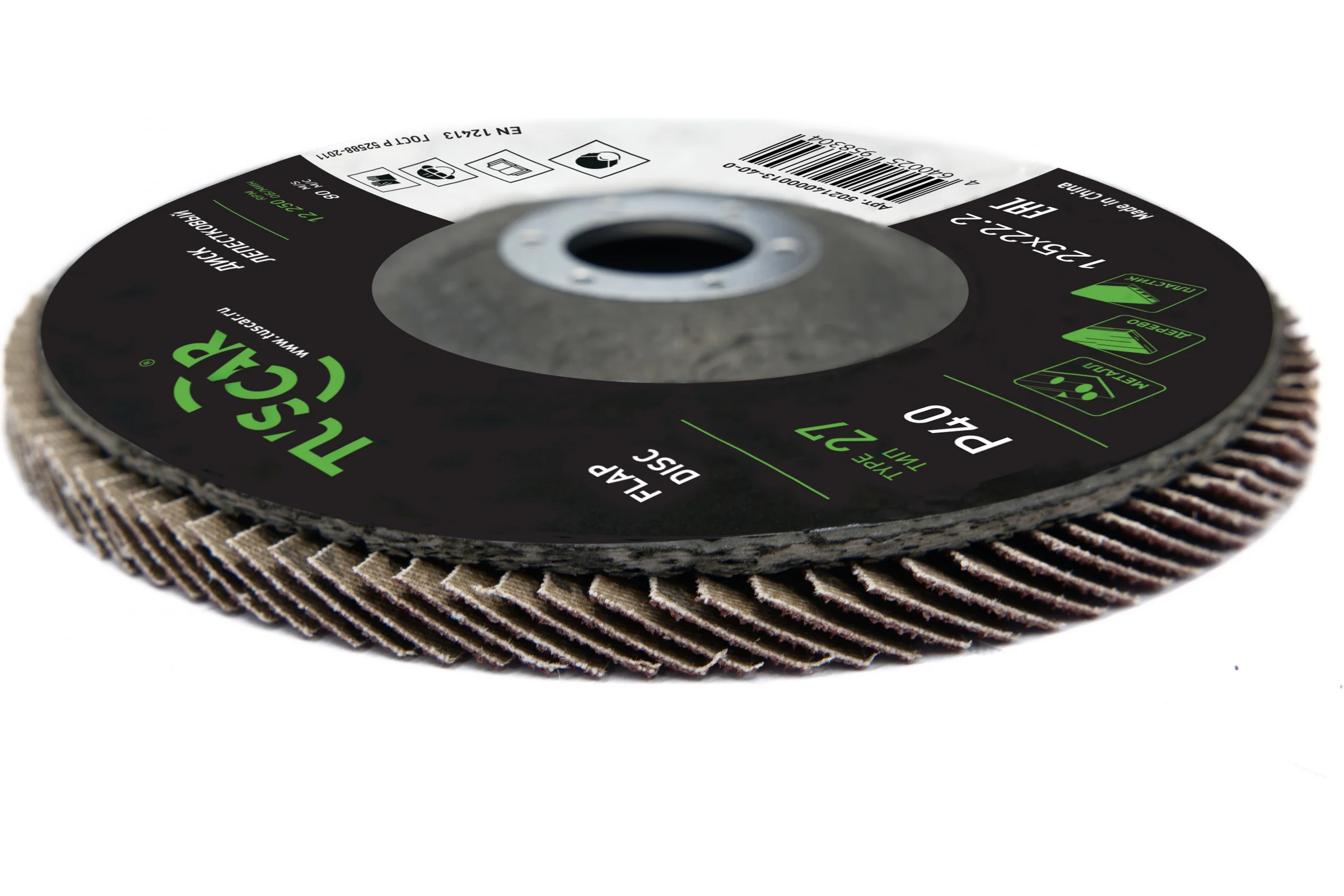 Диск лепестковый торцевой TUSCAR 125х22.2-T27, P 40, универсальный (10 штук) 50214000013-40-0