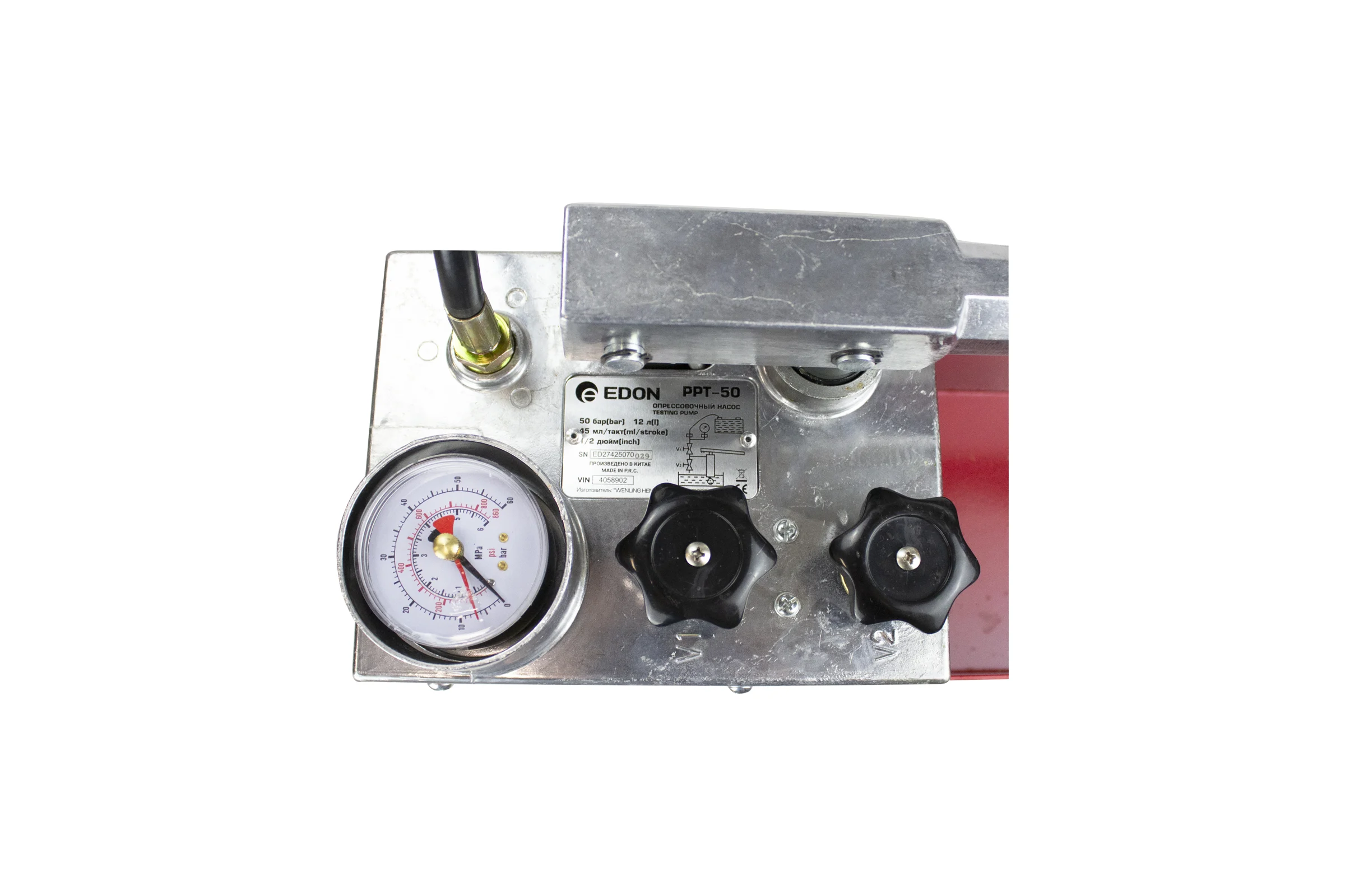 Насос опрессовочный EDON PPT-50 (50 бар, 12 л, 45 мл/такт, 1/2", манометр) 40589