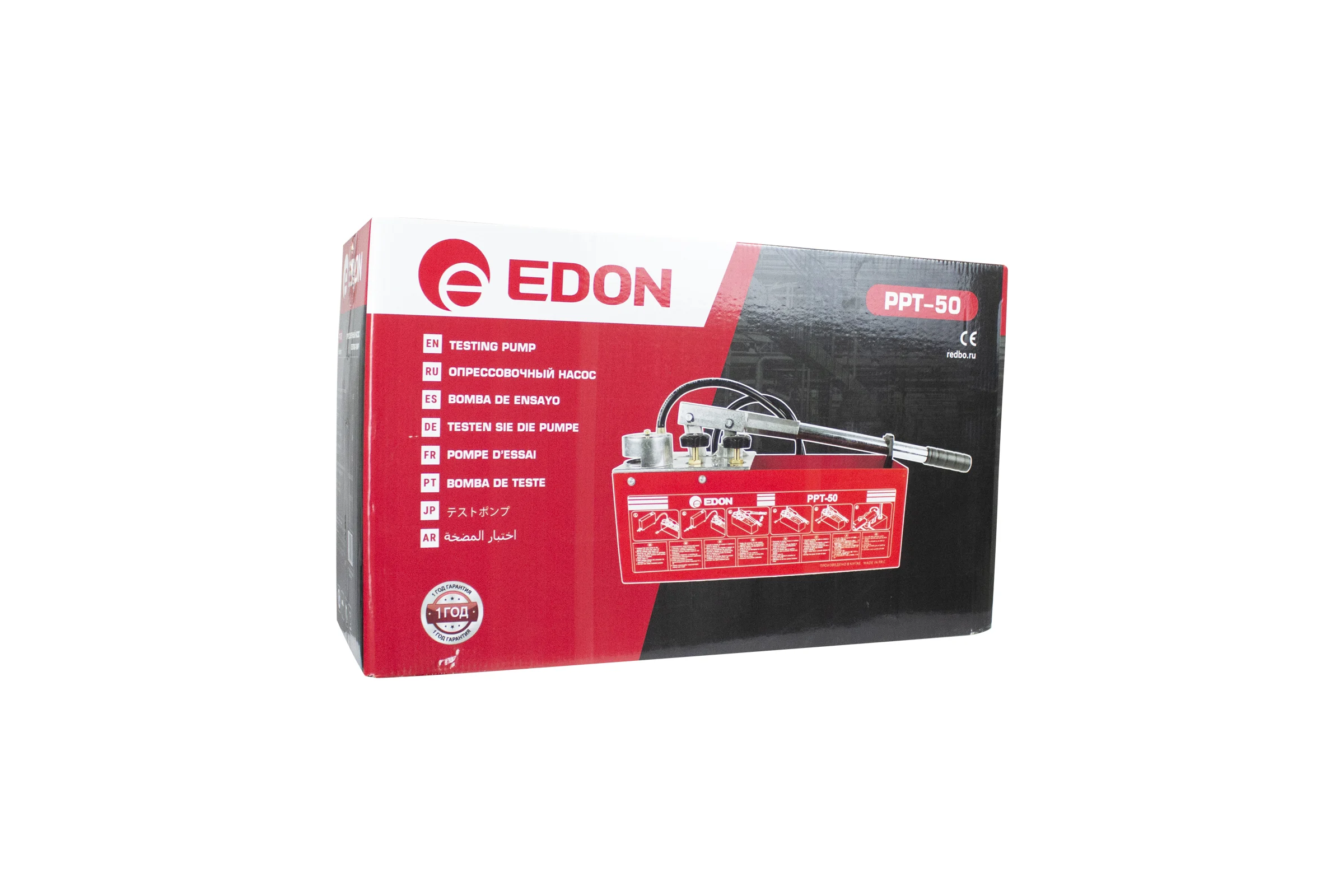 Насос опрессовочный EDON PPT-50 (50 бар, 12 л, 45 мл/такт, 1/2", манометр) 40589