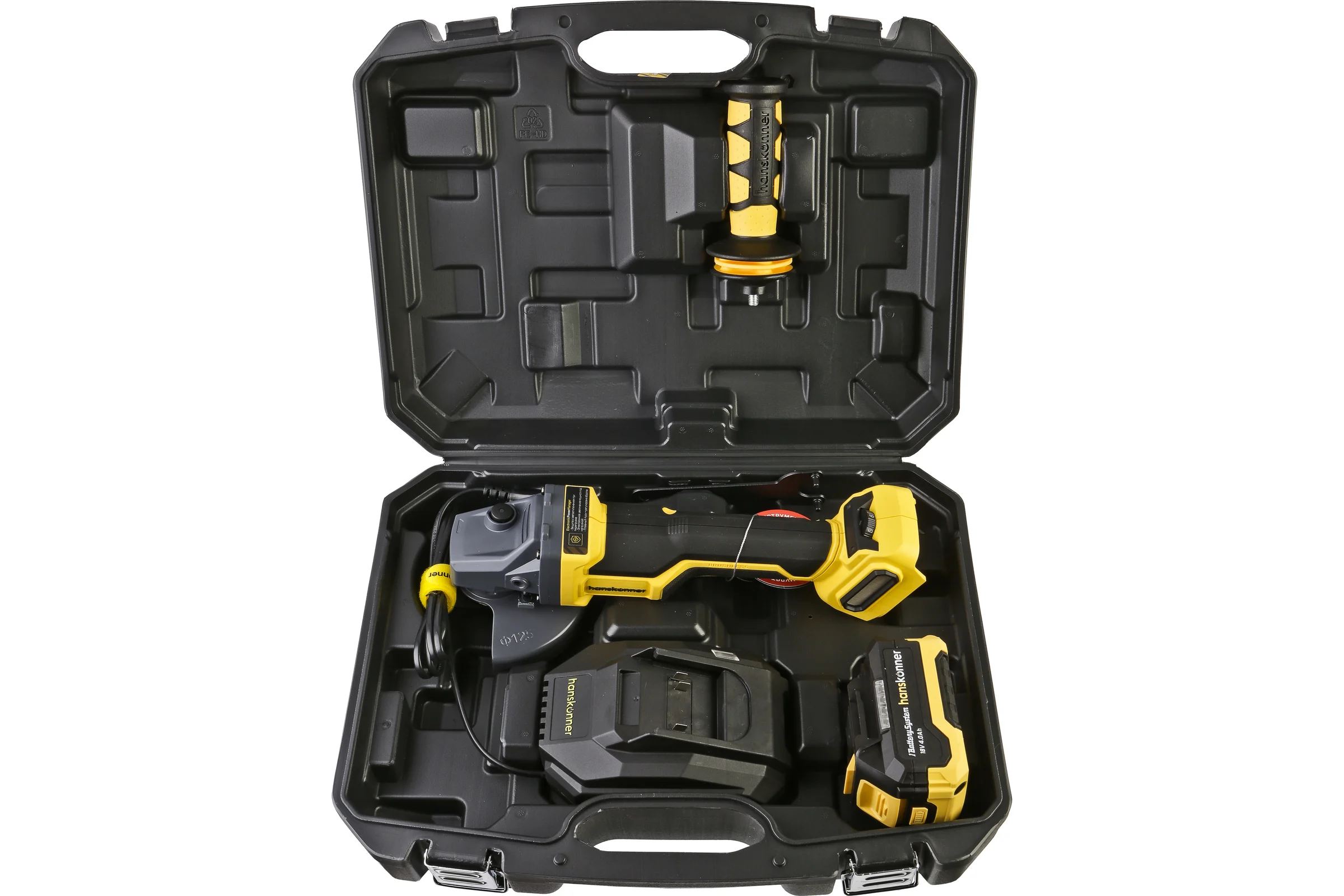 Аккумуляторная УШМ Hanskonner б/щ , 18 В, 1BatterySystem, 125мм, 1x4Ач HAG1812BLE