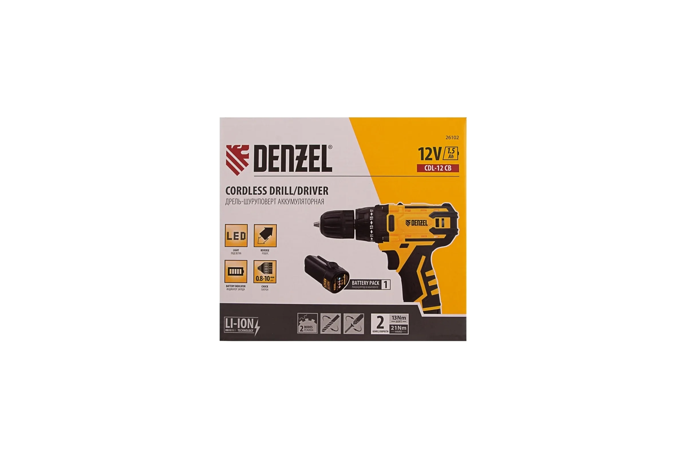 Аккумуляторная дрель-шуруповерт Denzel CDL-12CB 26102