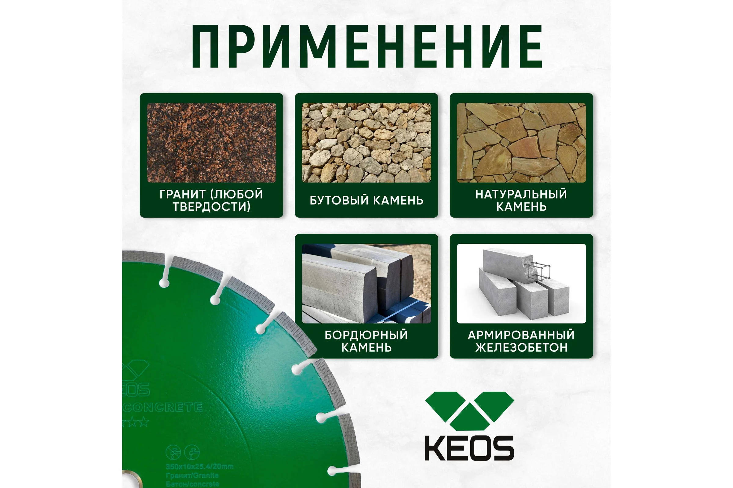 Диск алмазный GRANITE равноудаленный сегментный по граниту/бетону (350х25.4/20 мм) KEOS DBG02.350UD