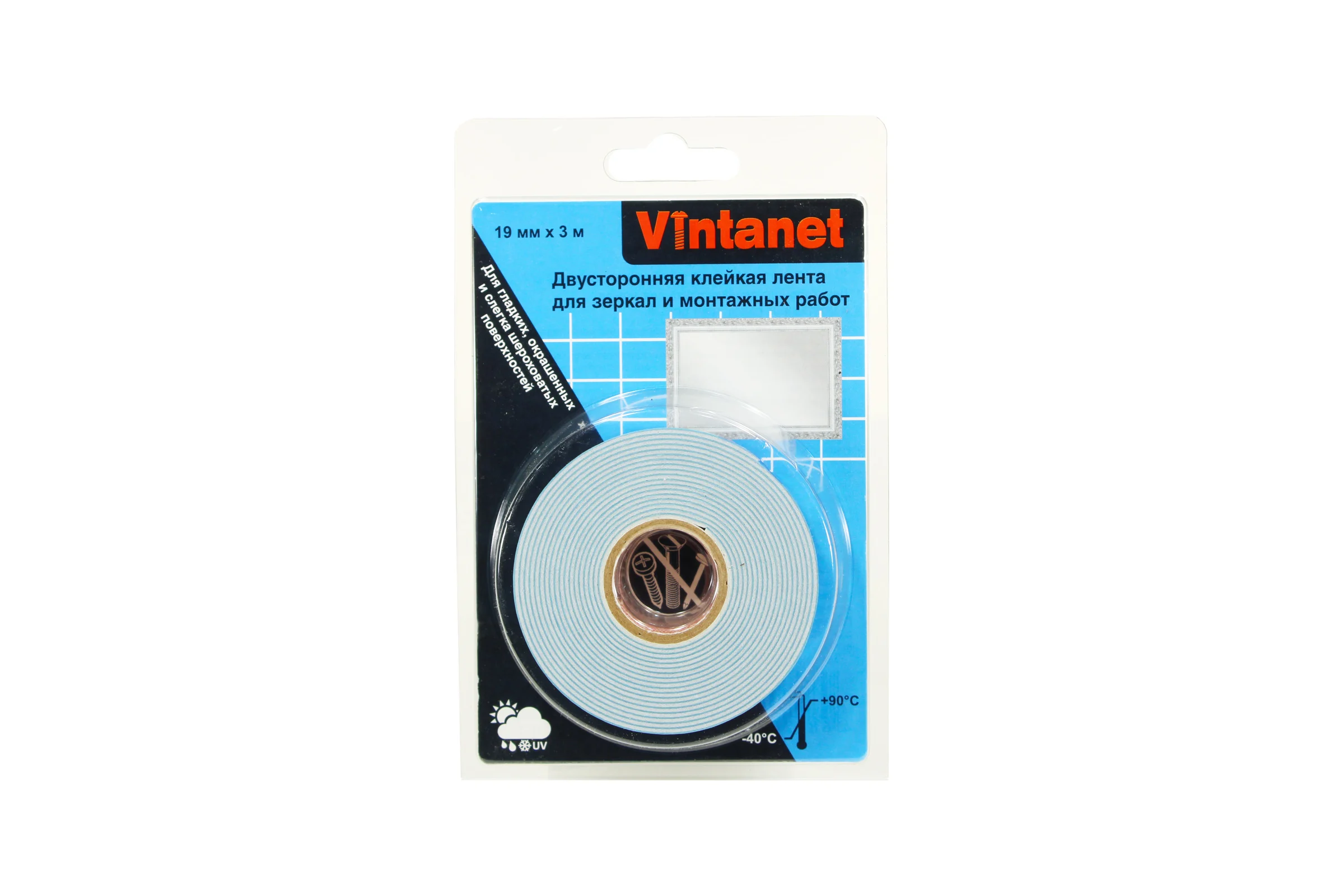 Двусторонняя клейкая лента для зеркал и монтажных работ Vintanet VN819, 19 мм х 3 м VN819193