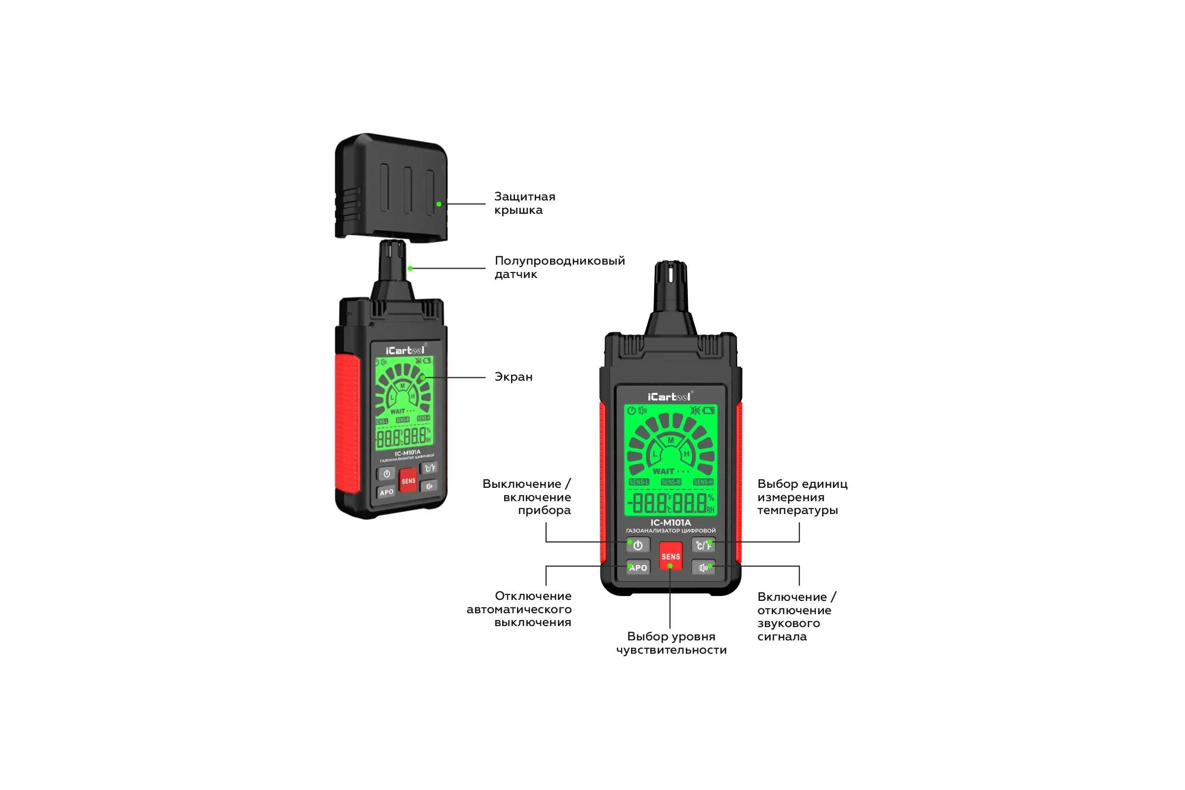 Цифровой детектор утечки взрывоопасных газов iCarTool 0-1000 ppm IC-M101A