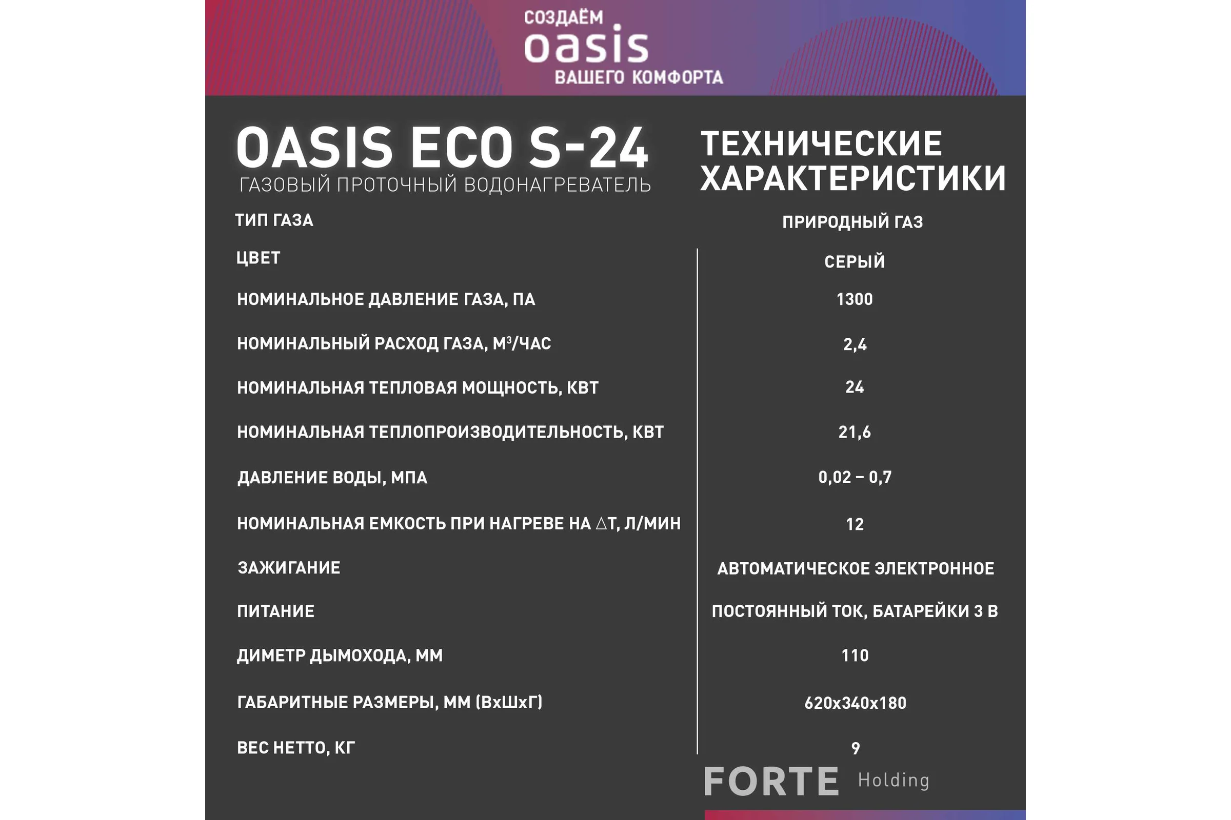 Газовый проточный водонагреватель OASIS Eco S-24 4670004375327