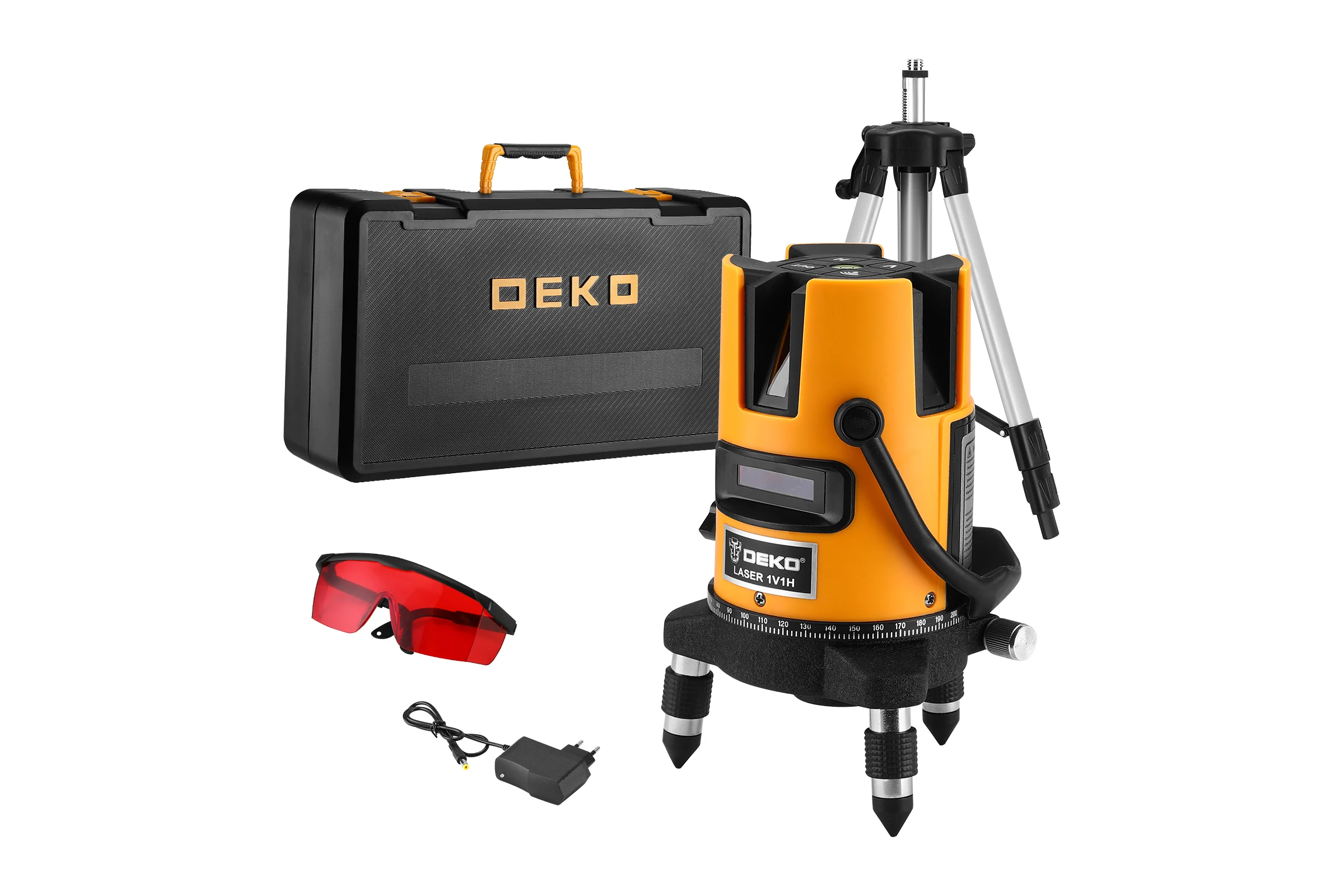 DEKO Уровень лазерный самовыравнивающийся в кейсе DKLL02RB PRO PREMIUM со штативом 1 м (2 линии, красный луч) DEKO (3638) 065-0102-2