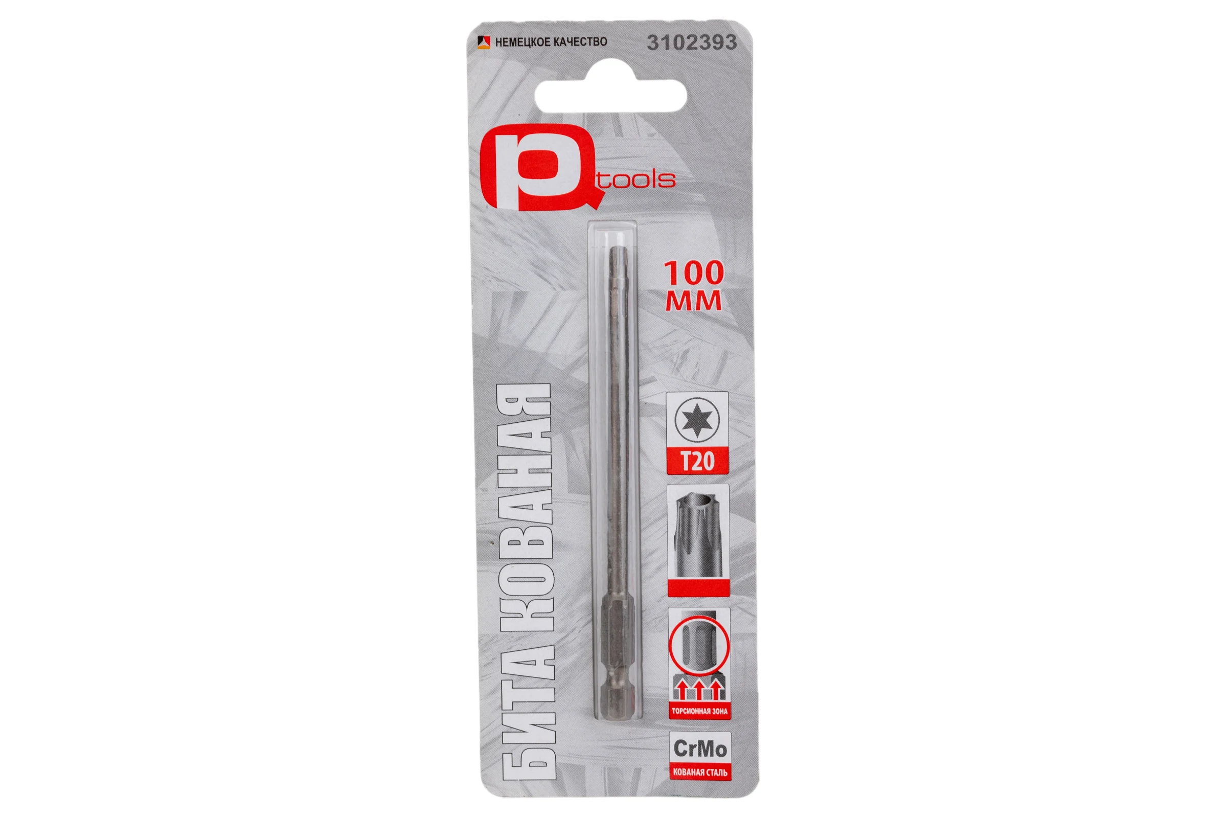 Бита T20, 100 мм, сталь S2, кованая, торсионная, магнит PQTools ЛК-00002958