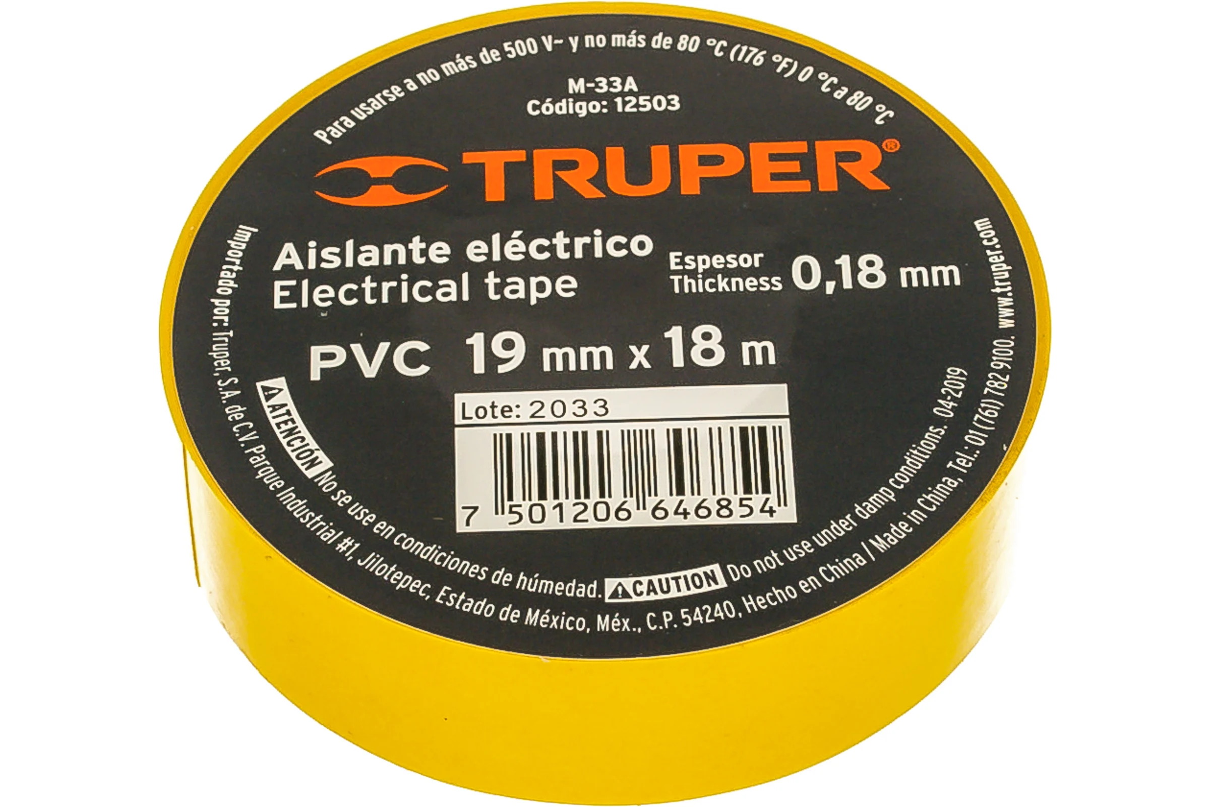 Изолента Truper акрил, 18 м, ширина 19 мм, желтая M-33А 12503