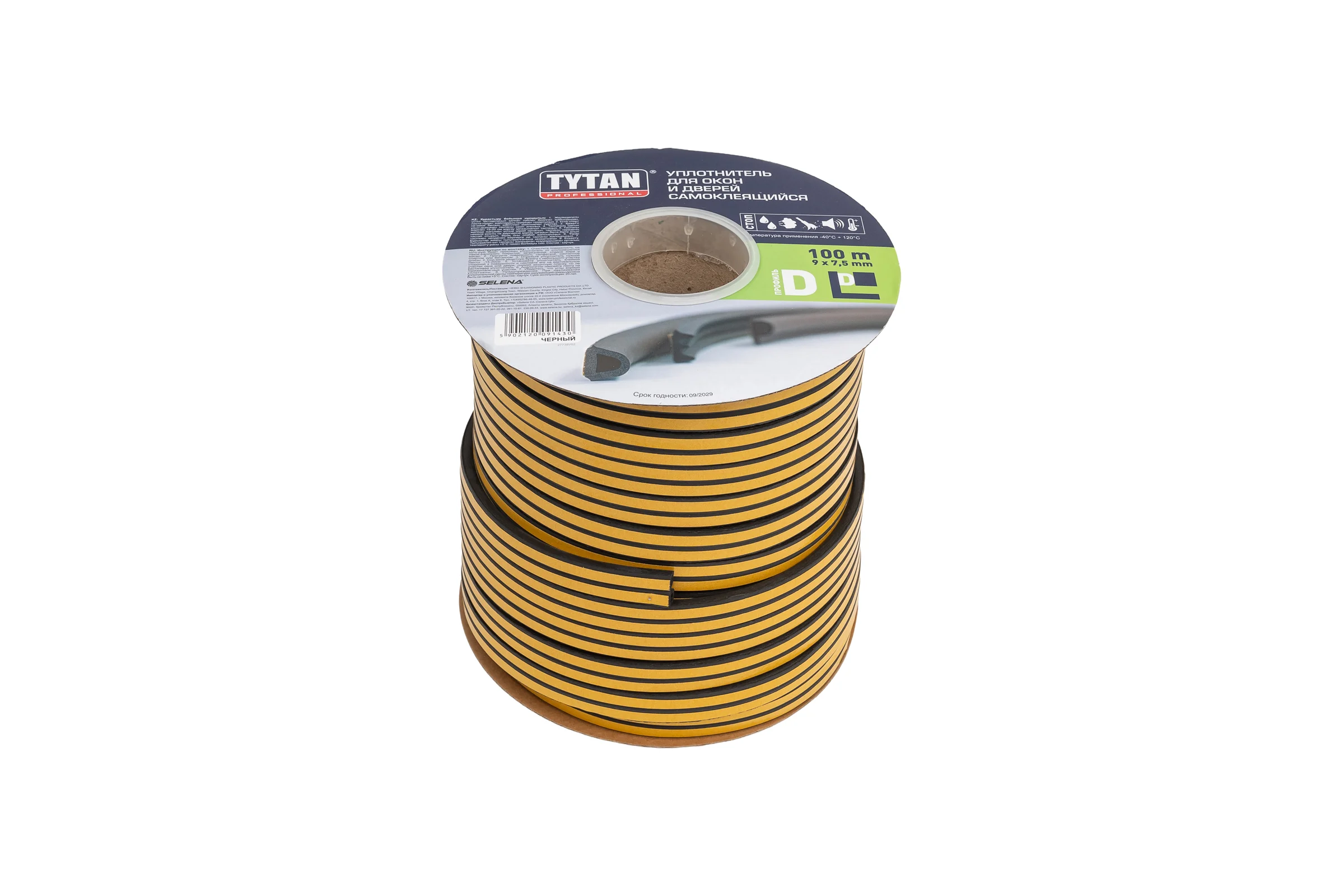 Уплотнитель для окон и дверей Tytan Professional d 100 м, 9x7.5 мм, черный 51939