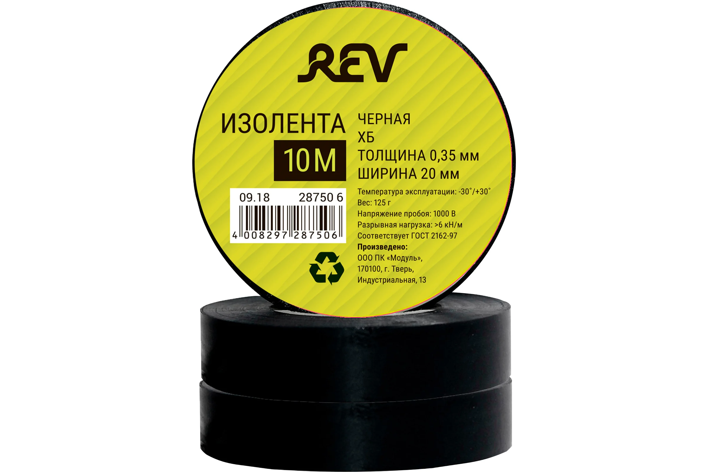 Изолента REV ХБ черная 125г 0,4х20мм 10м Profi 28750 6
