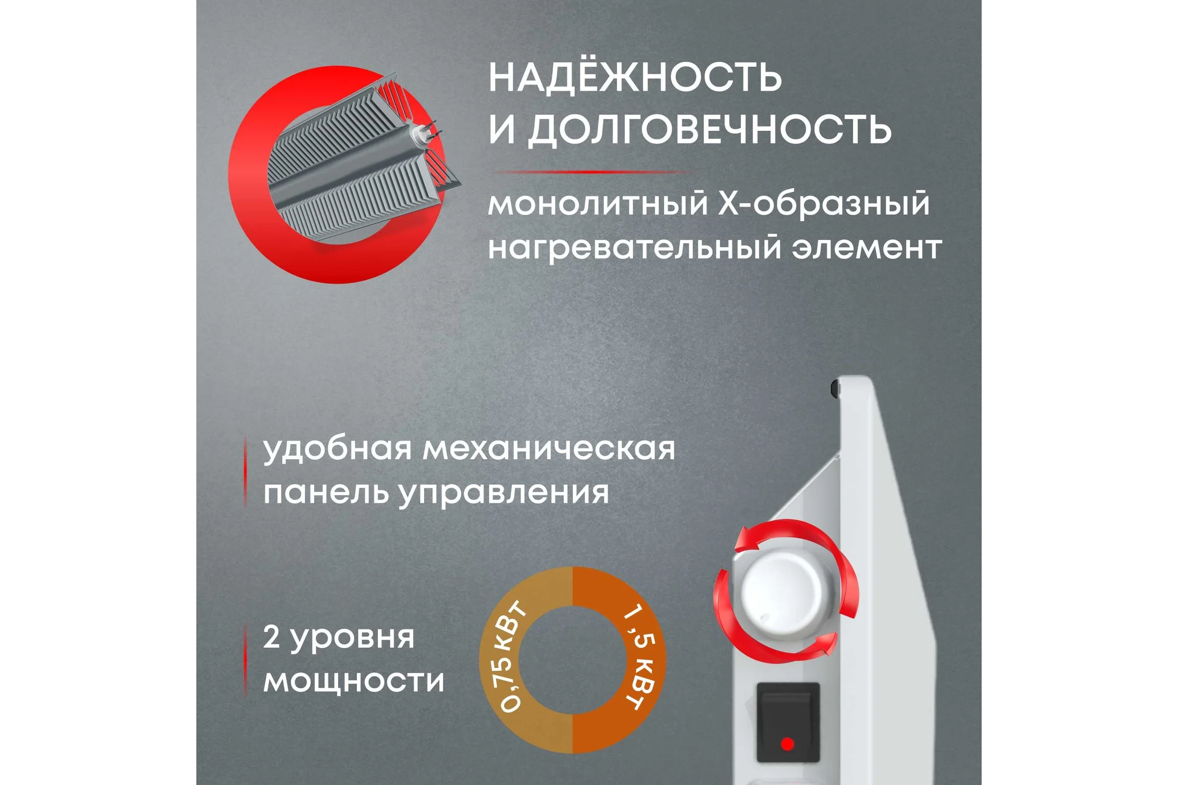 Электрический конвектор Zeder серия Bianco, механическое управление 15MX-01