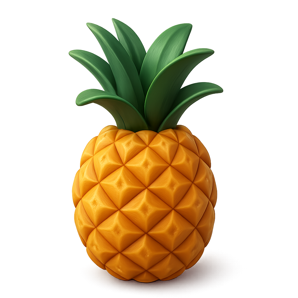 3D animated pineapple isolated on transparent background