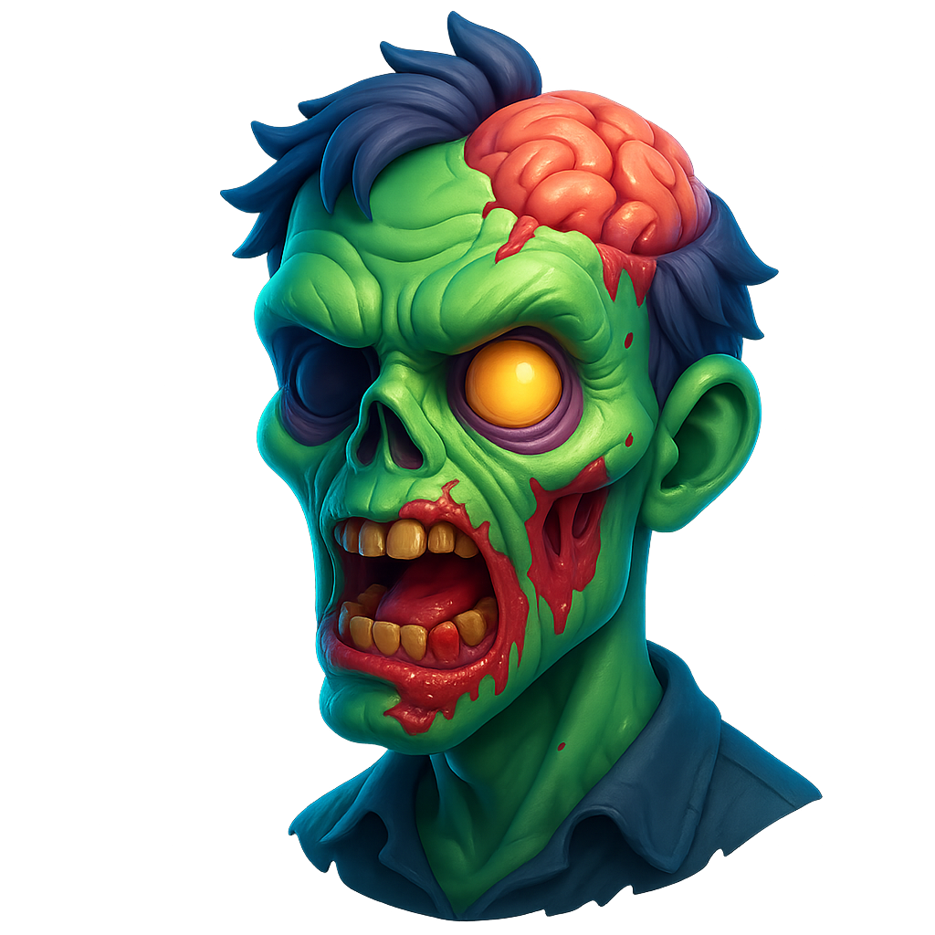 3D zombie head detailed monster illustration isolated on transparent background