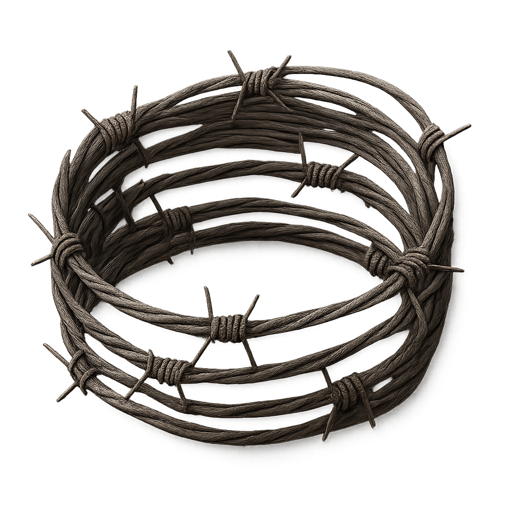 Coil of barbed wire isolated on transparent background