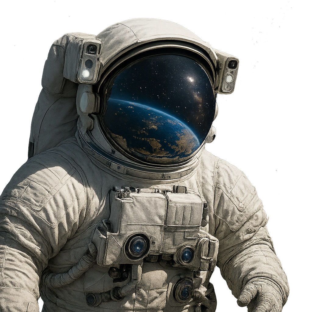 Viaje del astronauta en el espacio PNG — ilustración de ciencia ficción para exploración espacial y proyectos educativos Astronauta flotando en el espacio exterior sobre fondo transparente
