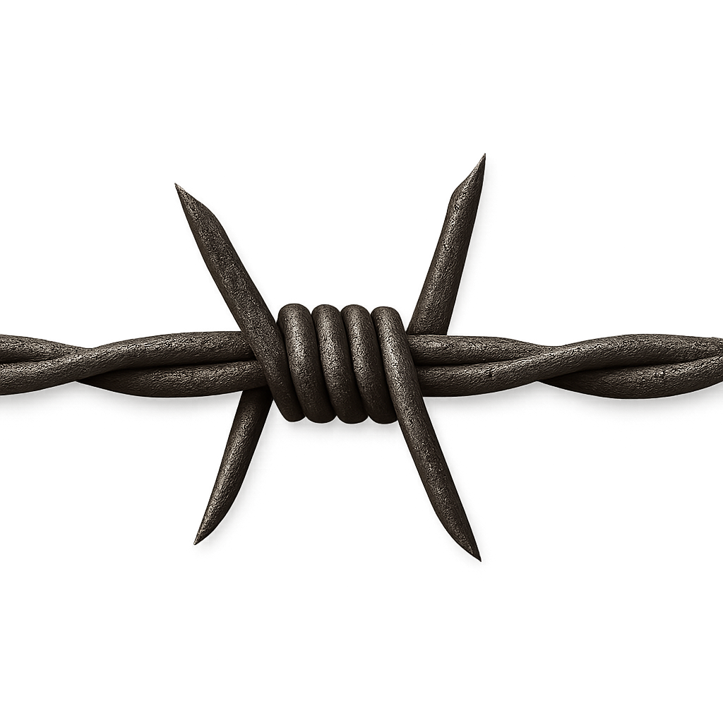 Barbed wire on mesh isolated on transparent background