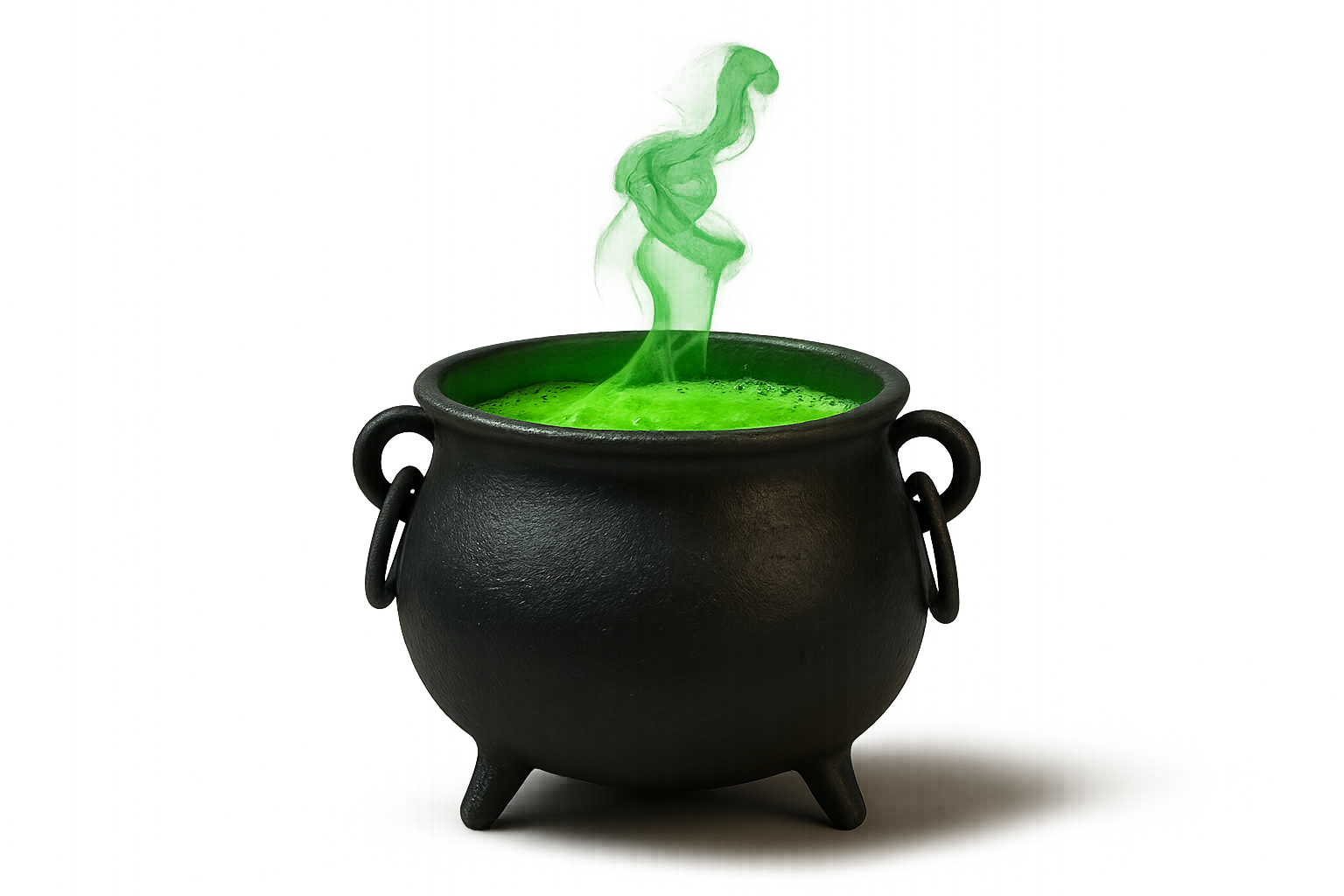 Black cauldron with green potion isolated on transparent background