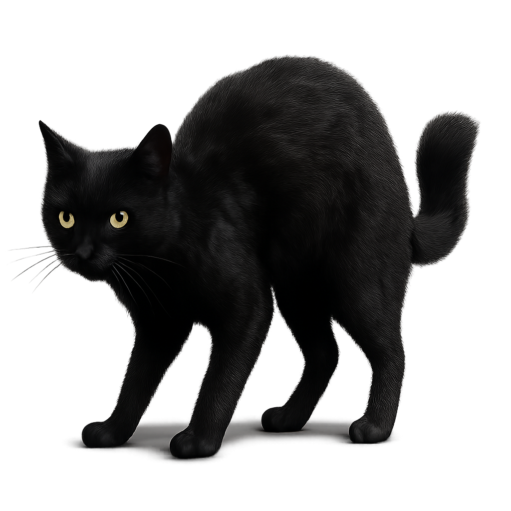 Black cat with bright eyes isolated on transparent background