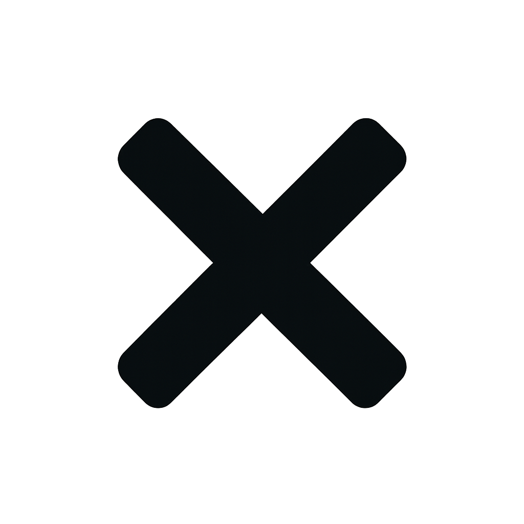 Black cross or cancel icon on transparent background