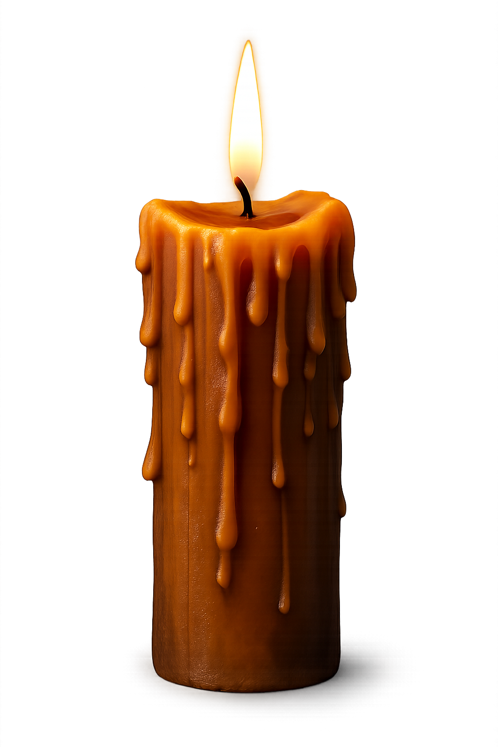 Lilin menyala dengan tetesan lilin di latar belakang transparan