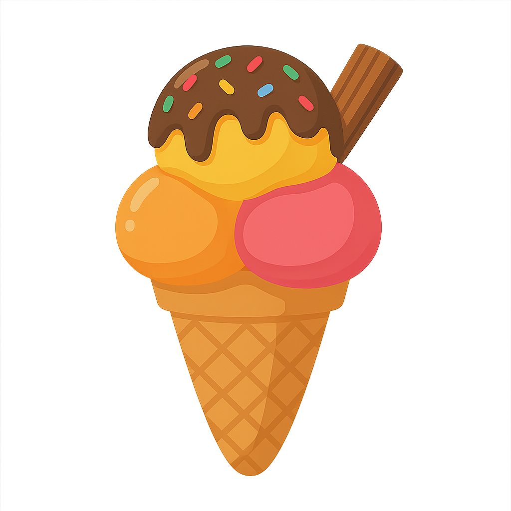 Helado de dibujos animados y flauta de chocolate sobre fondo transparente