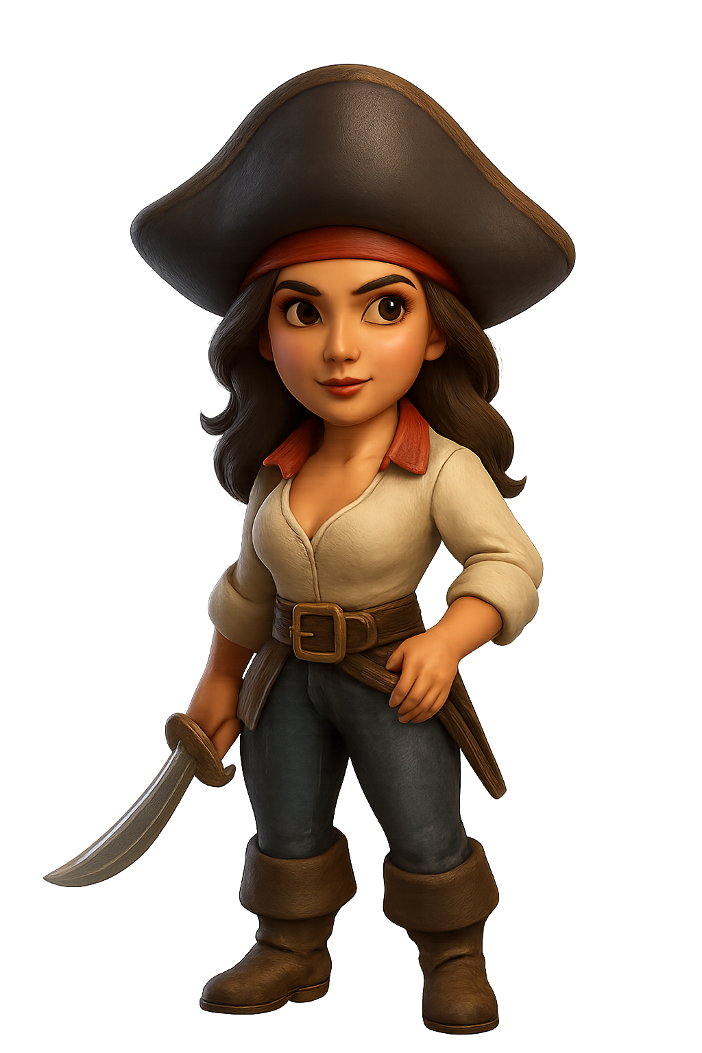 Cartoon pirate holding a saber isolated on transparent background
