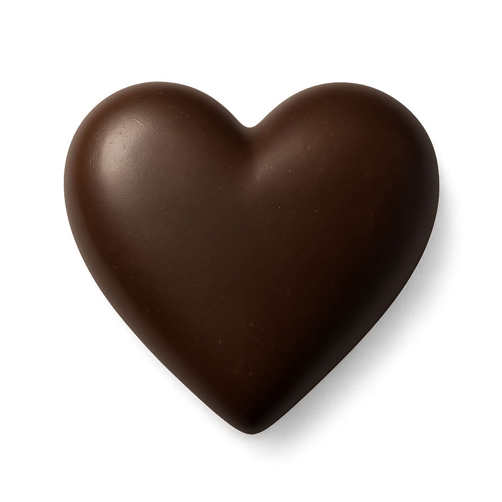 Heart-shaped chocolate with smooth glossy surface on transparent background